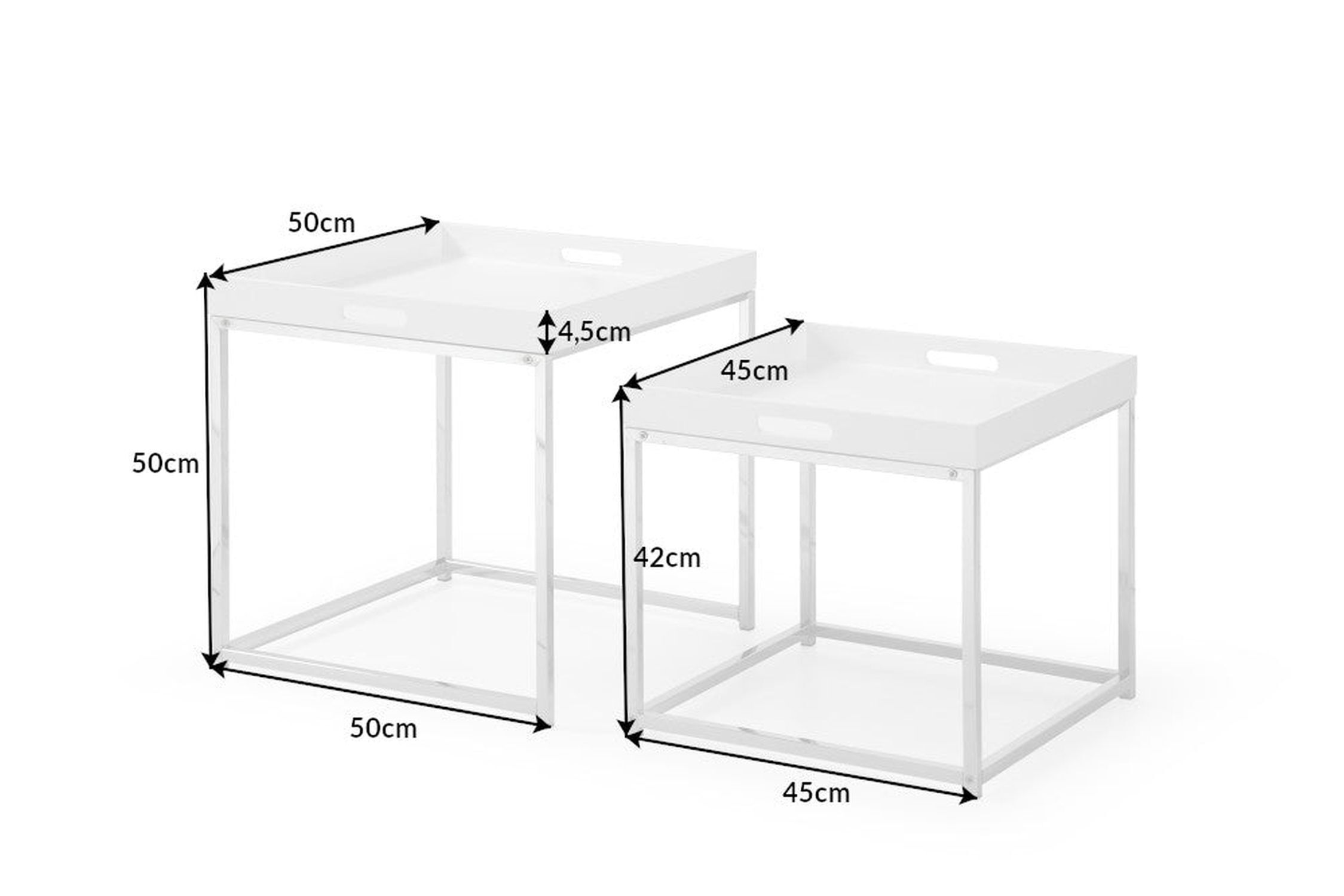 Beistelltisch 2er Set Metall in Weiß Chrom mit Tablett