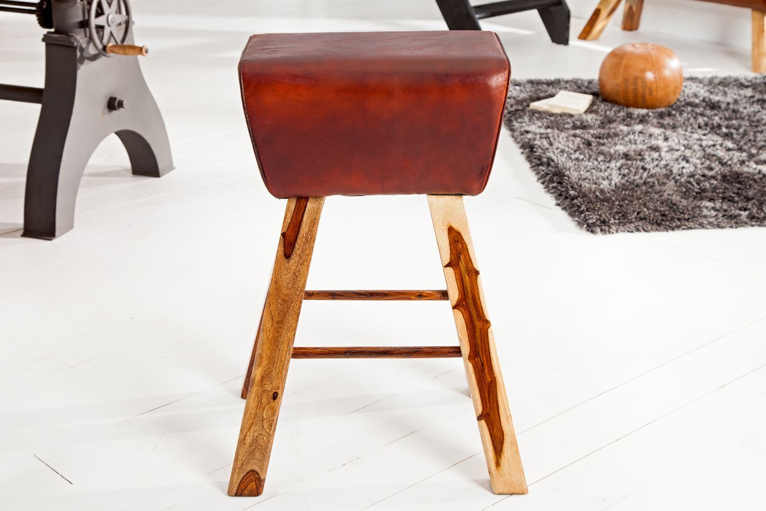 Barhocker Echtleder Massivholz 40 cm in Kaffeebraun Natur