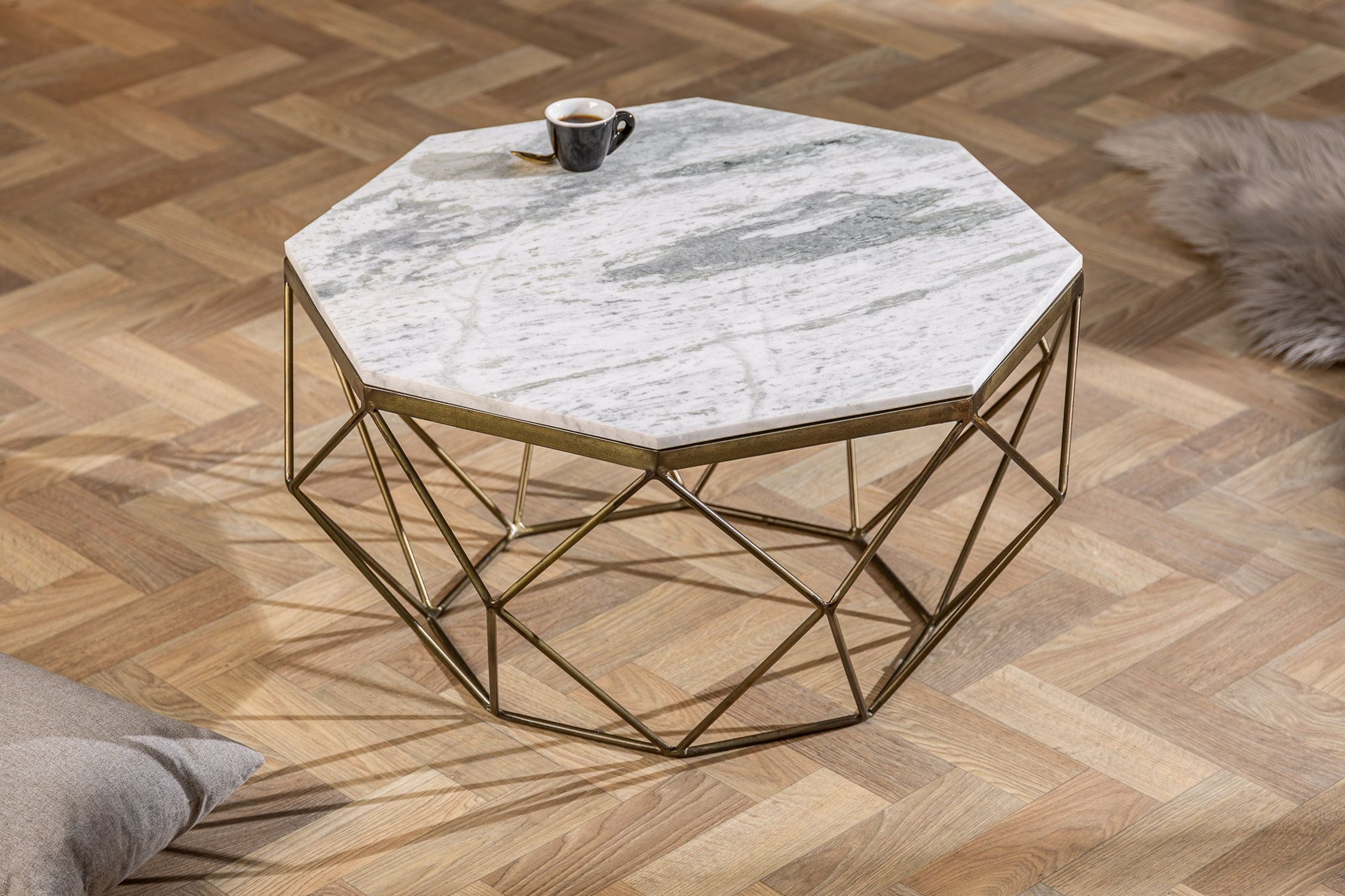 Couchtisch Marmor Metall in Weiß Schwarz 70 x 70 cm