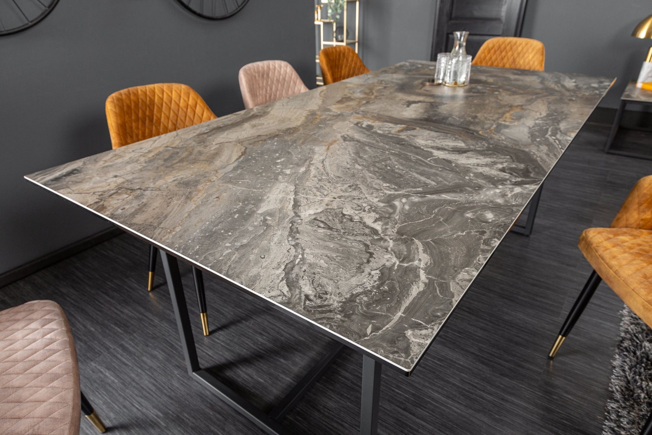 Esstisch Keramik in Marmor Optik Schwarz 180x90 cm (LxBxH)
