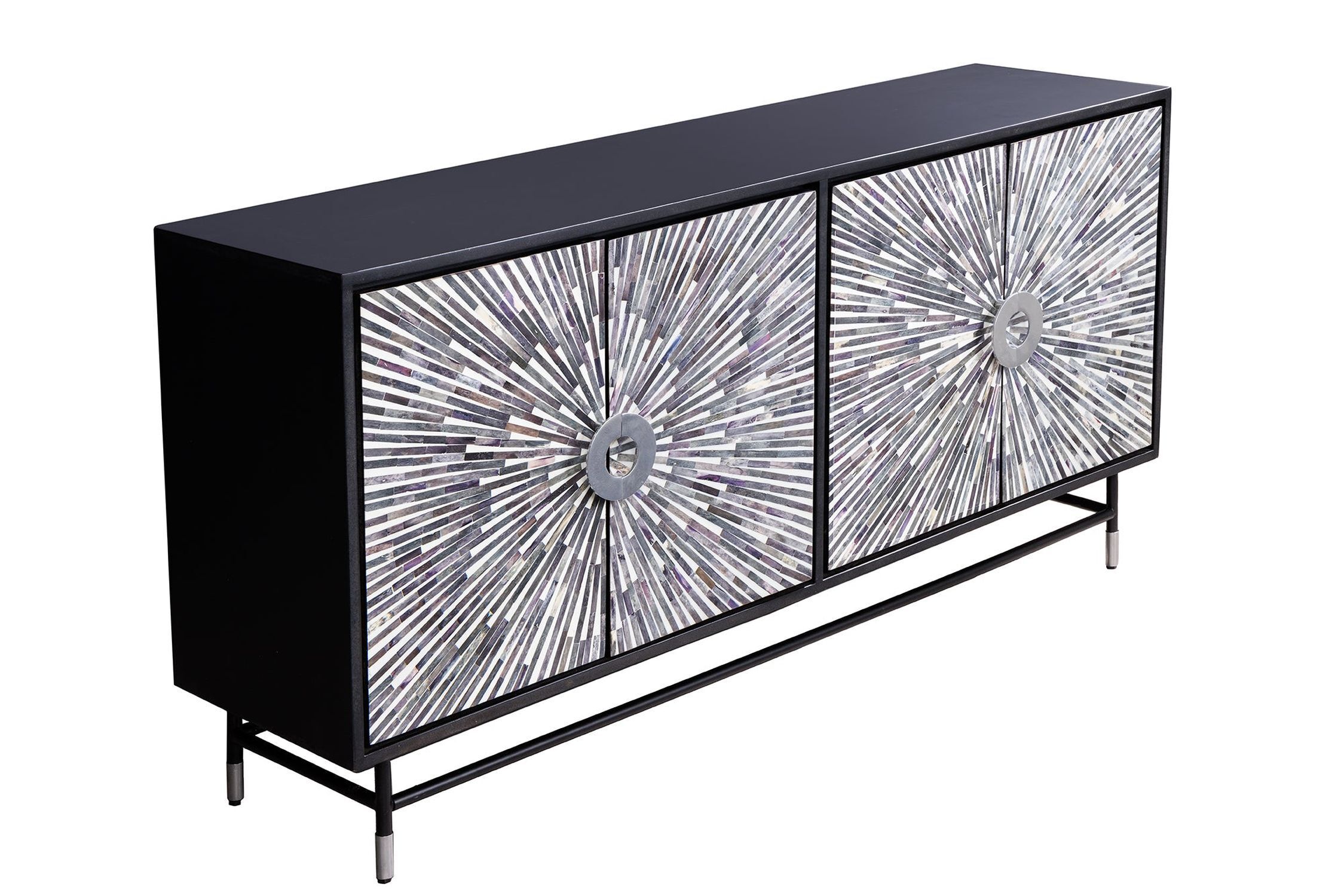 Sideboard Schwarz Weiß 160 x 80 cm Intarsien Handarbeit