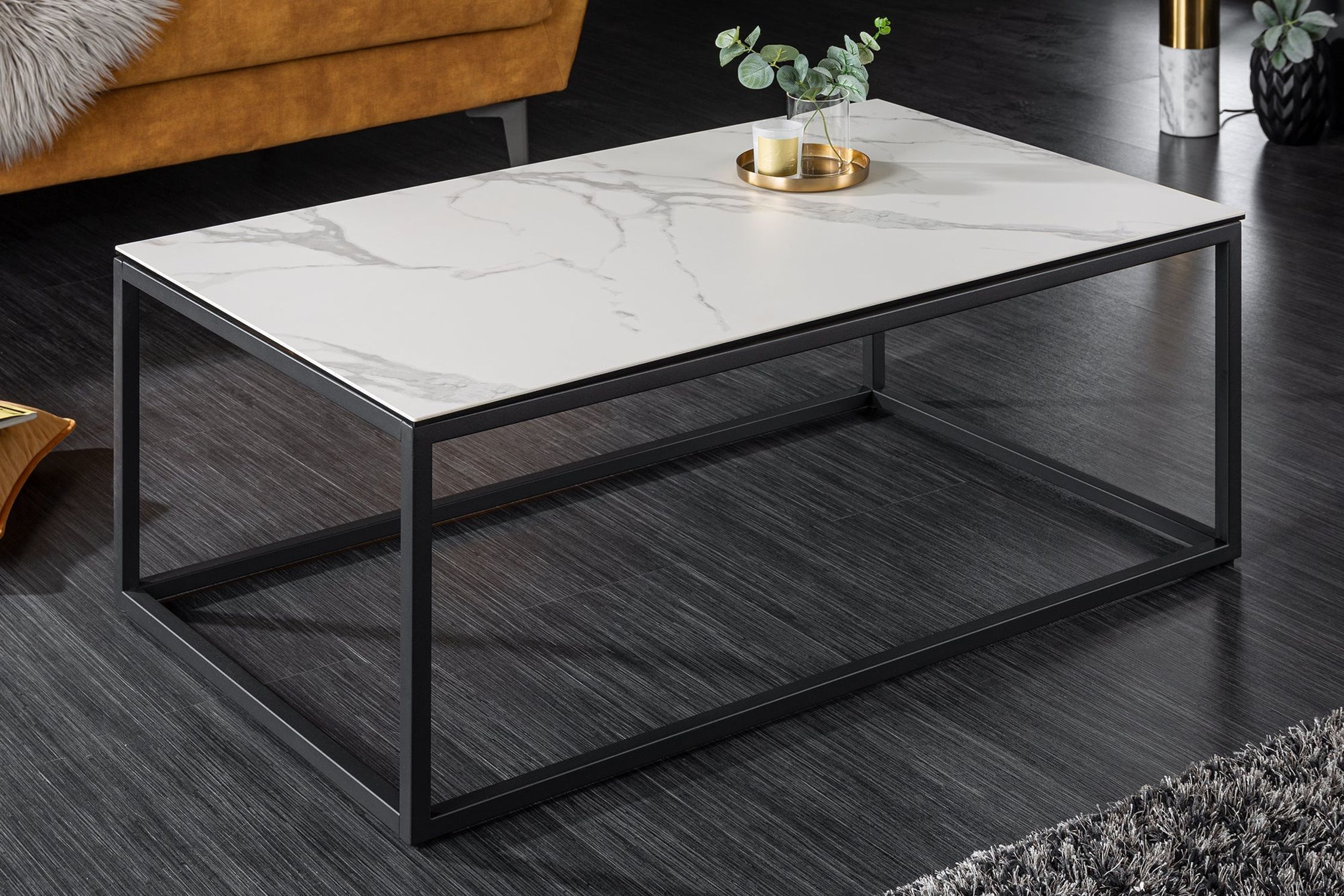 Couchtisch Keramik in Weiß Marmor Optik Schwarz 100x60 cm