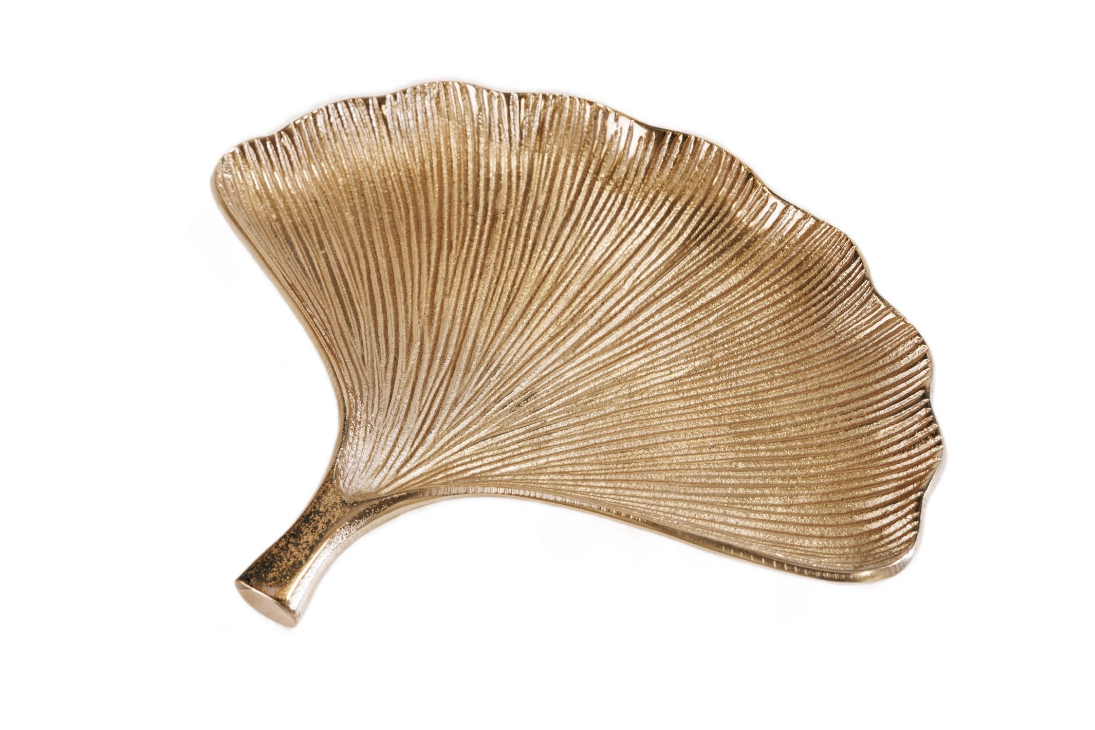 Schale Metall in Gold L: 42 cm Ginko Handarbeit Asiatisch