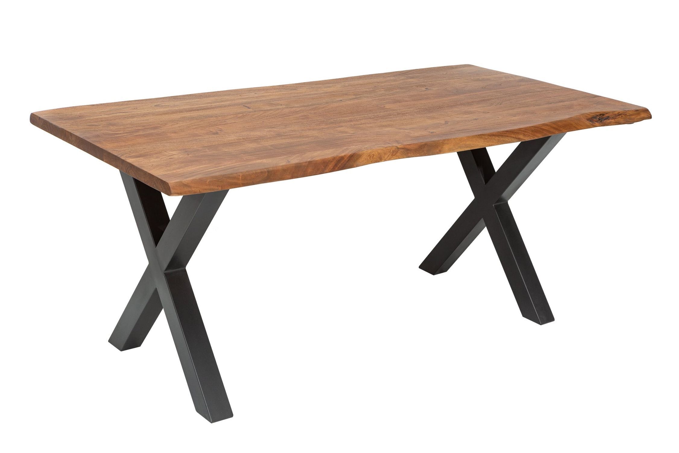 Esstisch Akazienholz Metall Baumkante 180x88 cm Industrial