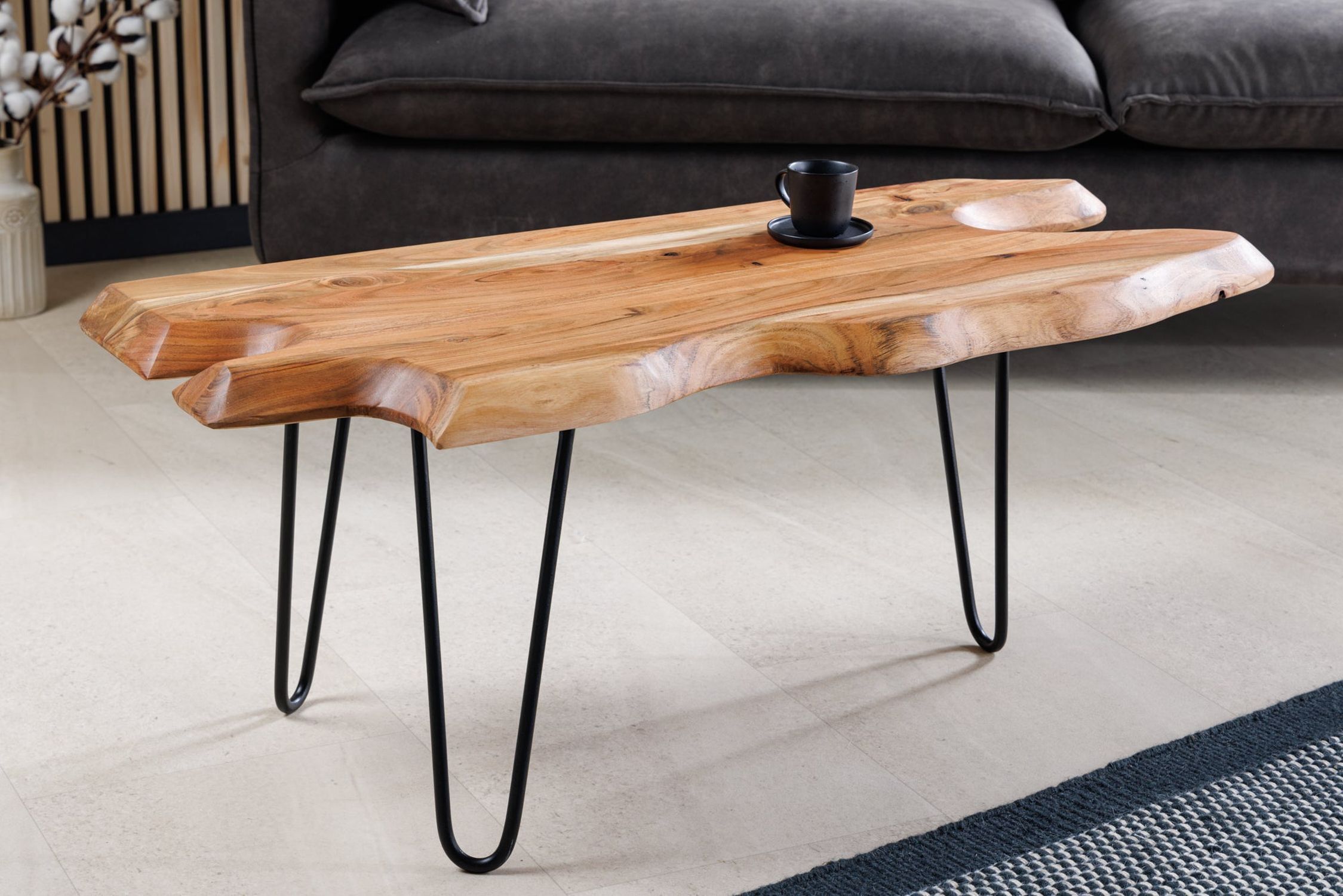 Couchtisch Akazienholz Metall 100x41 cm (LxBxH) Handarbeit