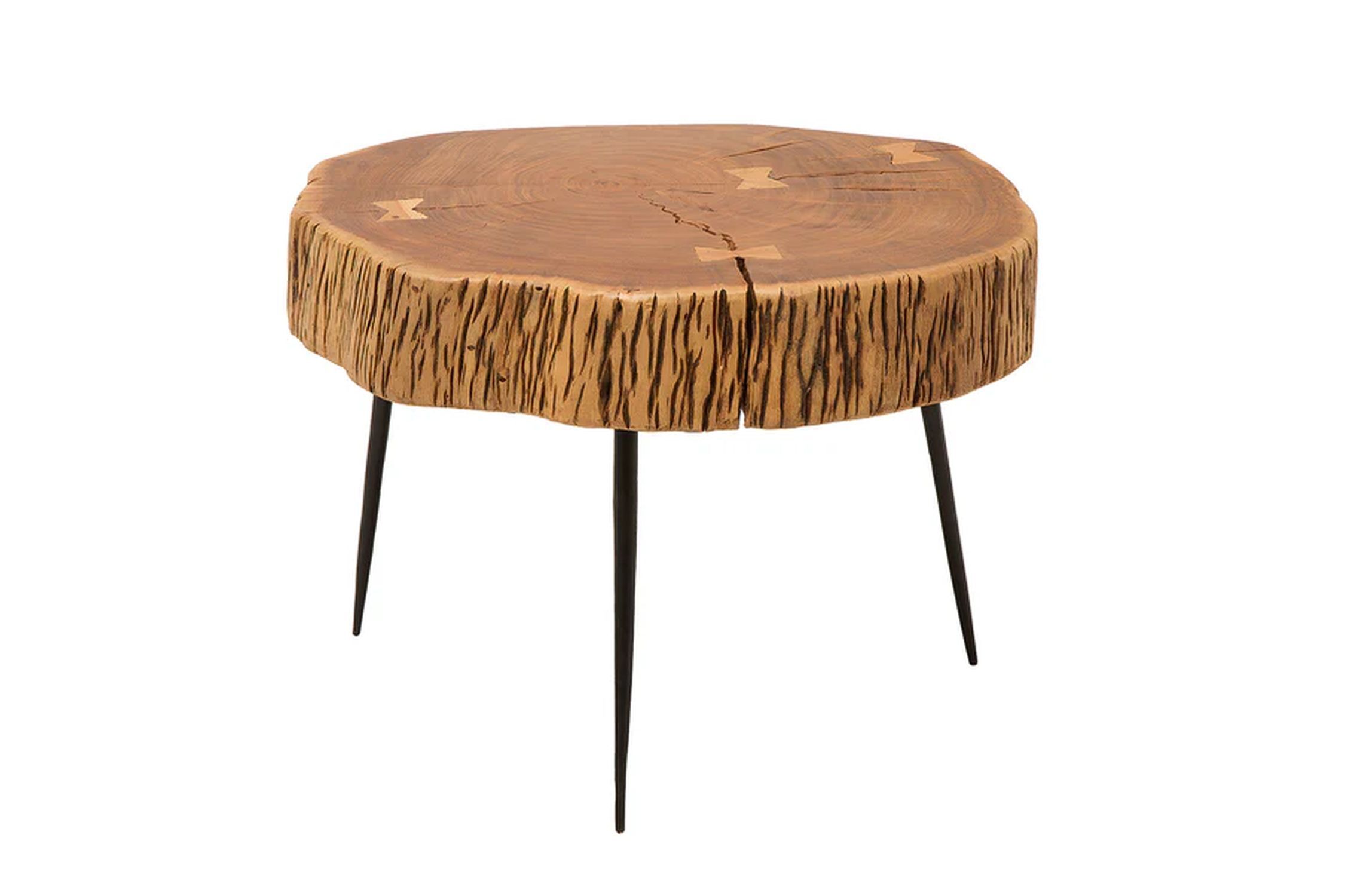 Couchtisch Akazienholz Metall Ø 60 cm in Natur Schwarz