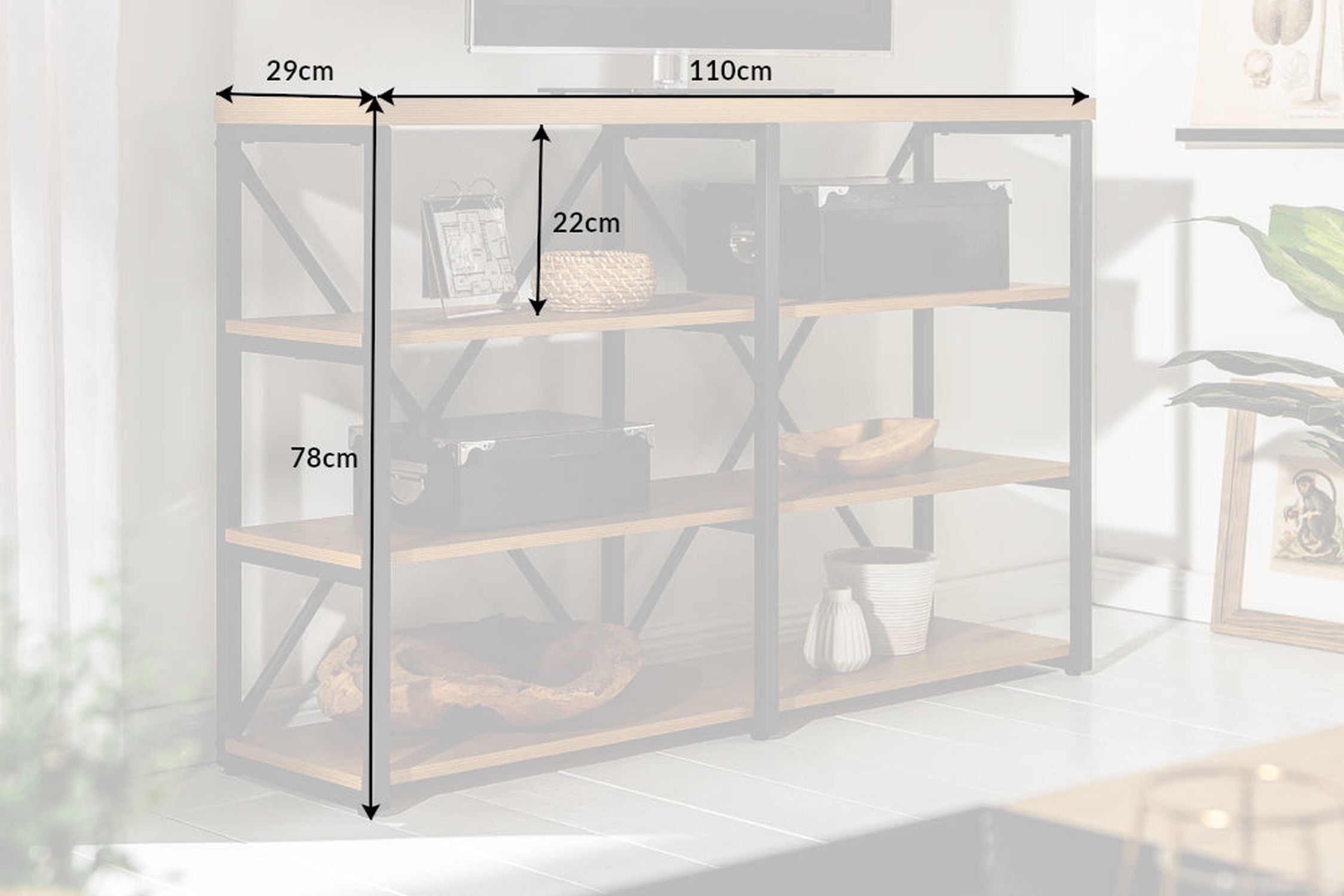 Standregal klein 110 x 78 cm Industrial Design Natur Schwarz