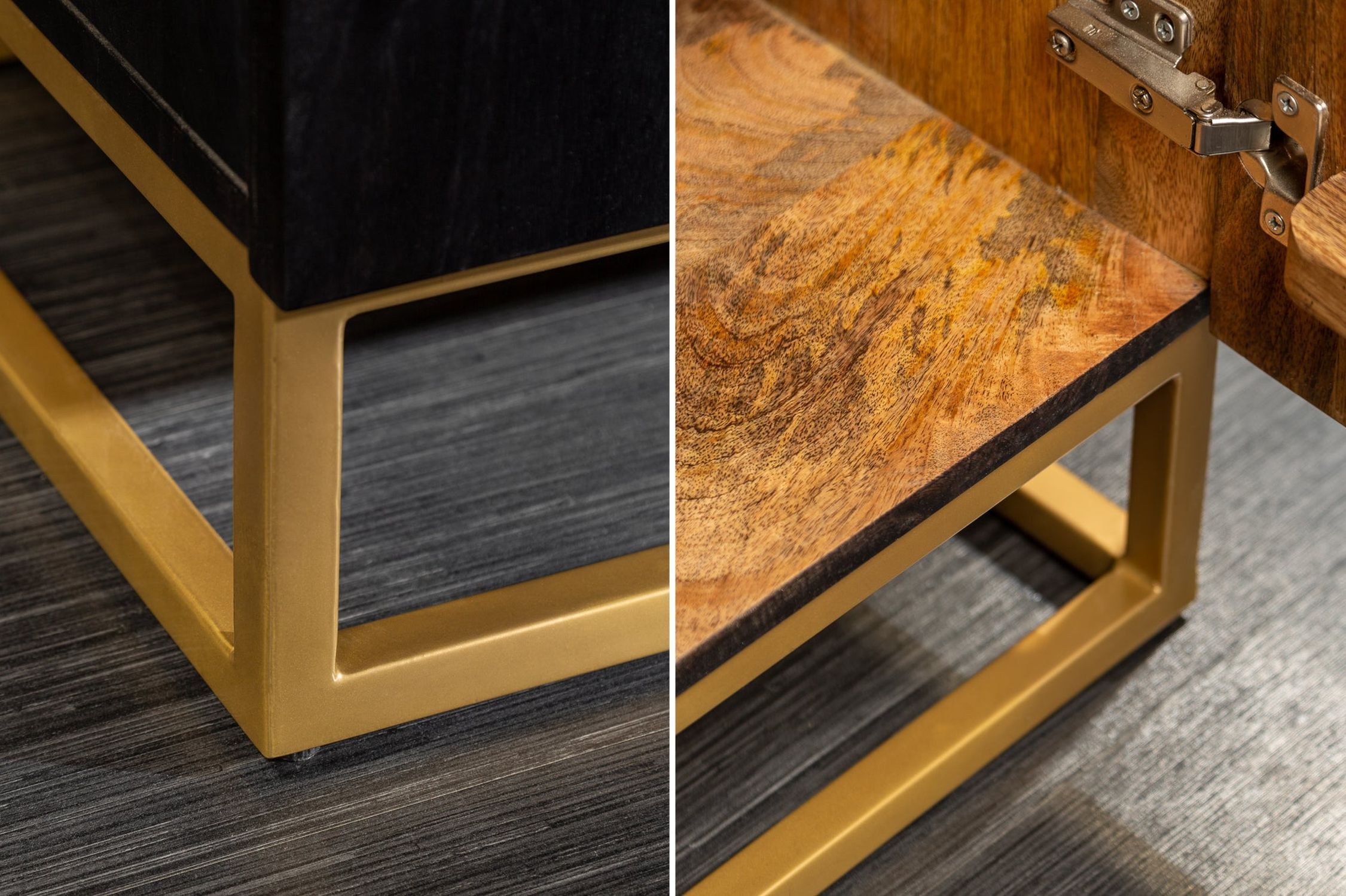 Highboard Schwarz Gold 70 x 140 cm Mangoholz Metall dekorativ