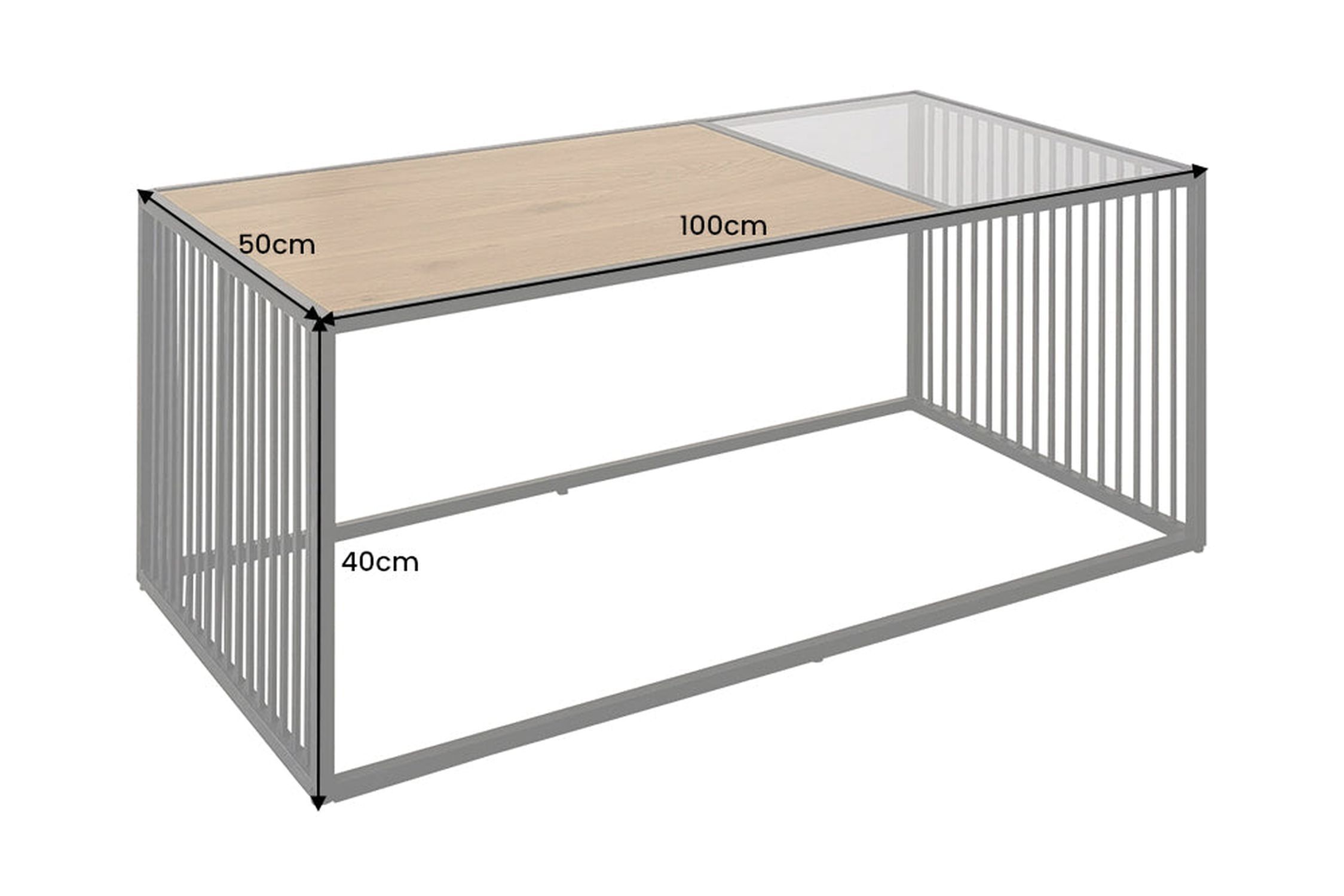 Couchtisch Glas MDF Metall in Schwarz 100 x 50 cm Modern