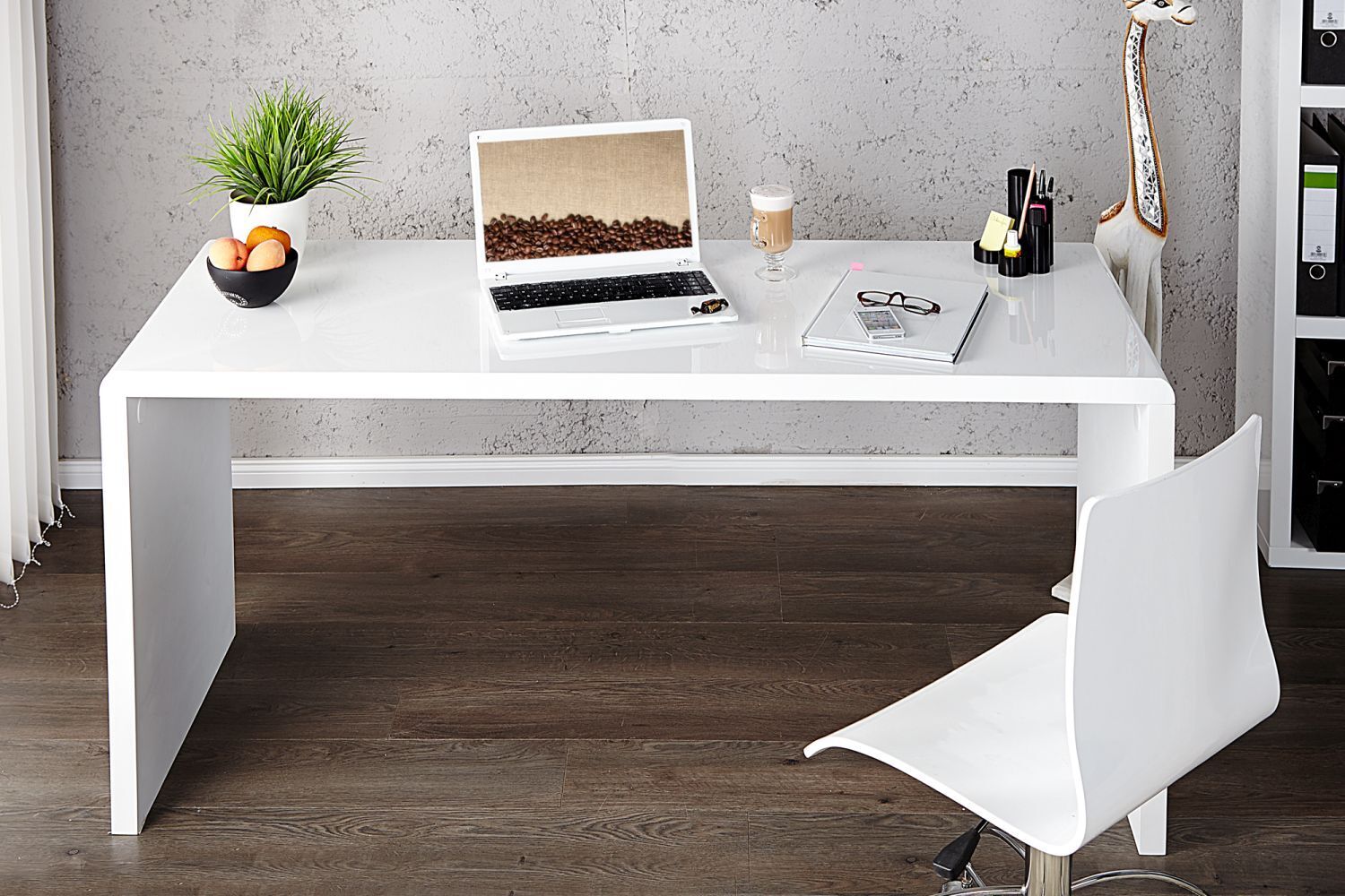 Schreibtisch MDF lackiert 20 cm in Weiß Hochglanz