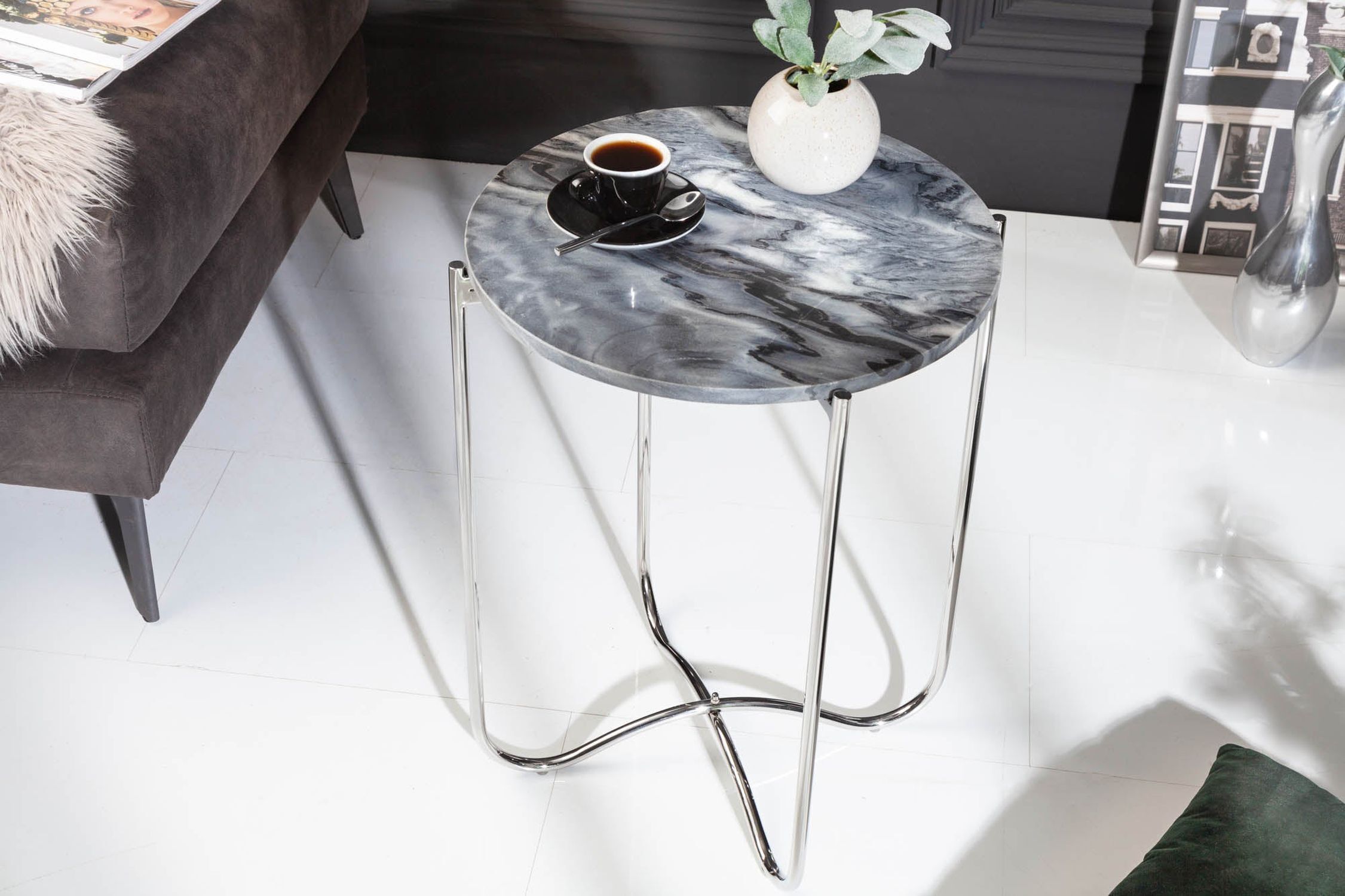 Beistelltisch Marmor Metall in Grau Silber 43x43 cm