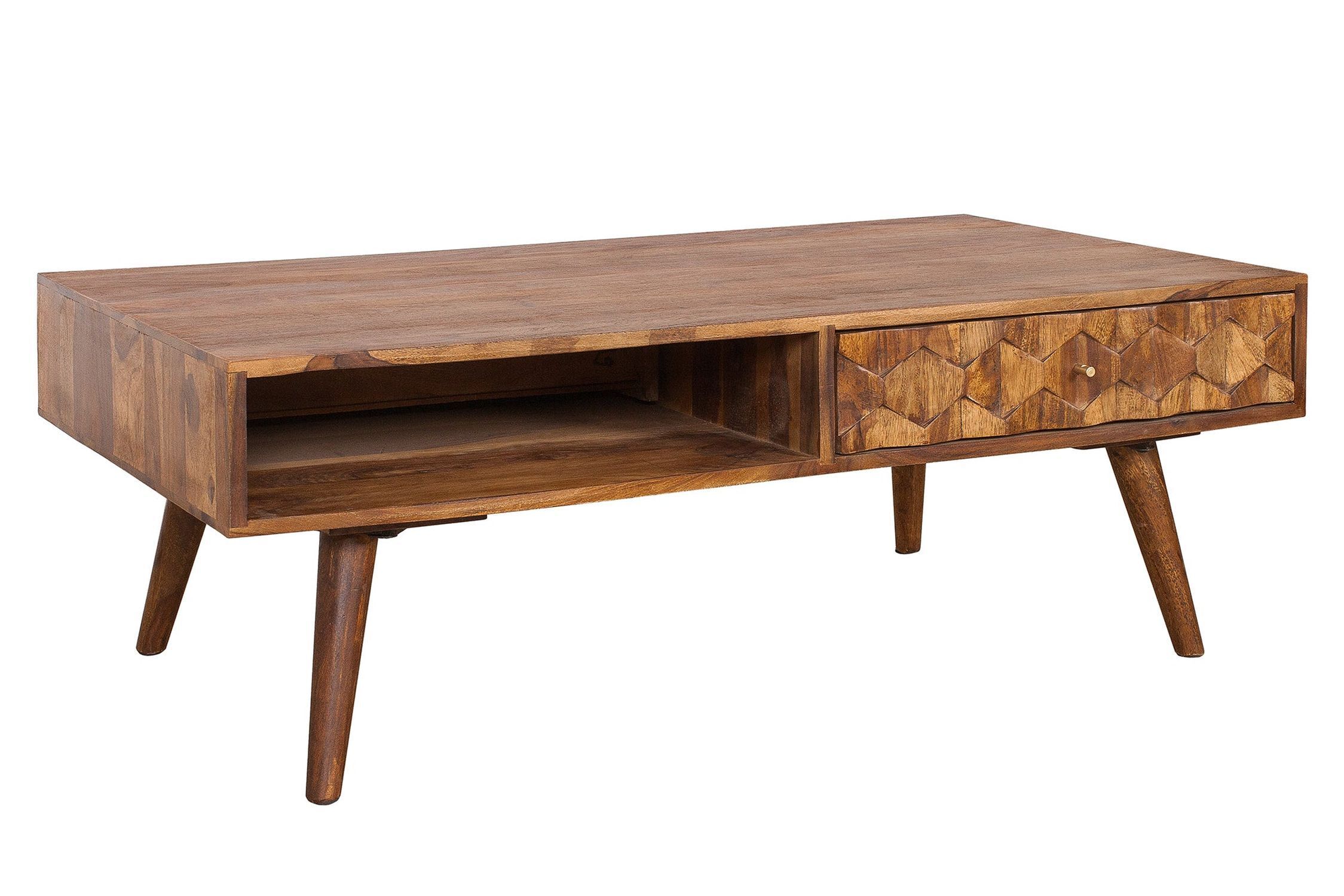Couchtisch mit Schublade Sheesham Holz in Natur 110x60 cm