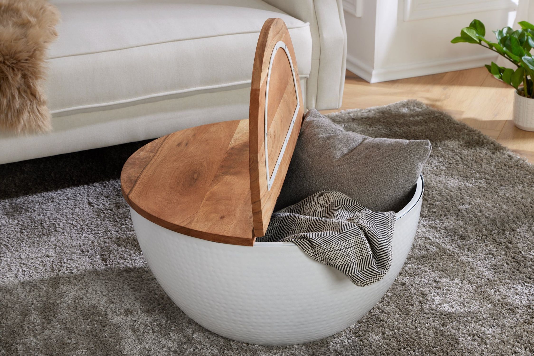 Couchtisch Akazienholz Metall Natur Weiß 60x60 cm Handarbeit
