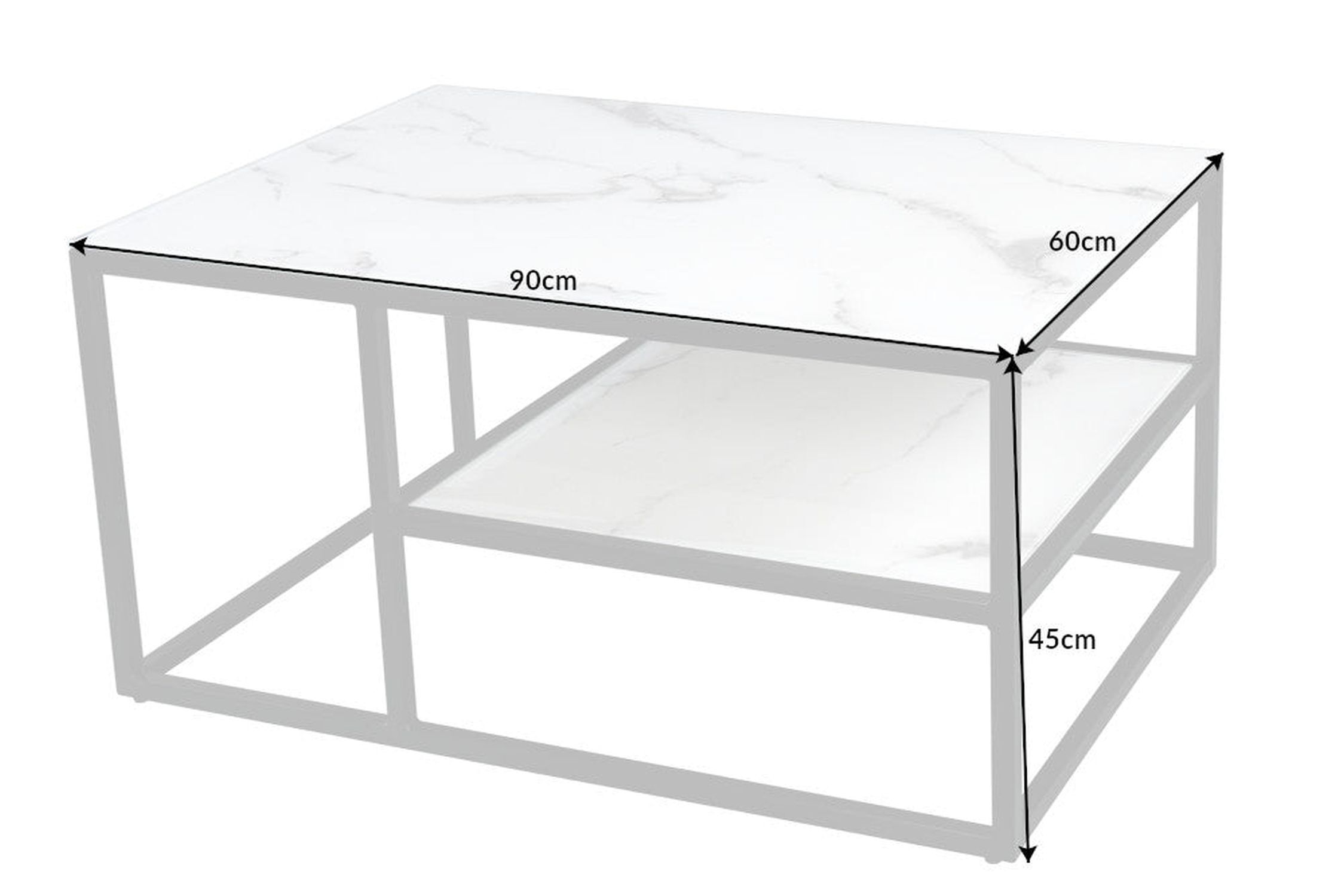 Couchtisch Hartglas Metall in Weiß Schwarz 90x60 cm