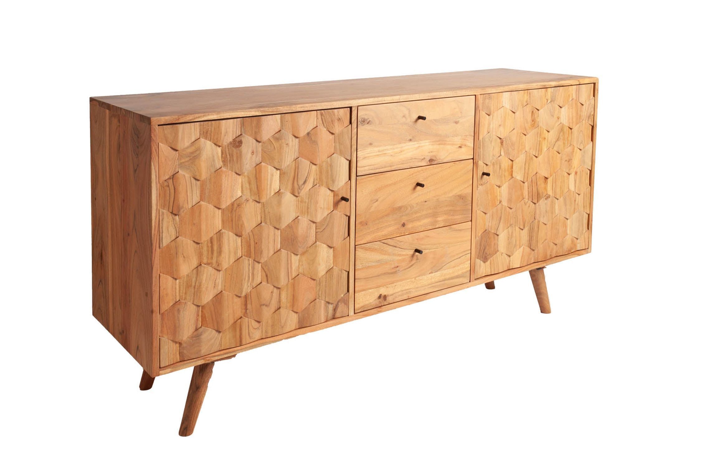 Sideboard Akazie 145 x 75cm 3D-Fronten Retro Schubladen Türen