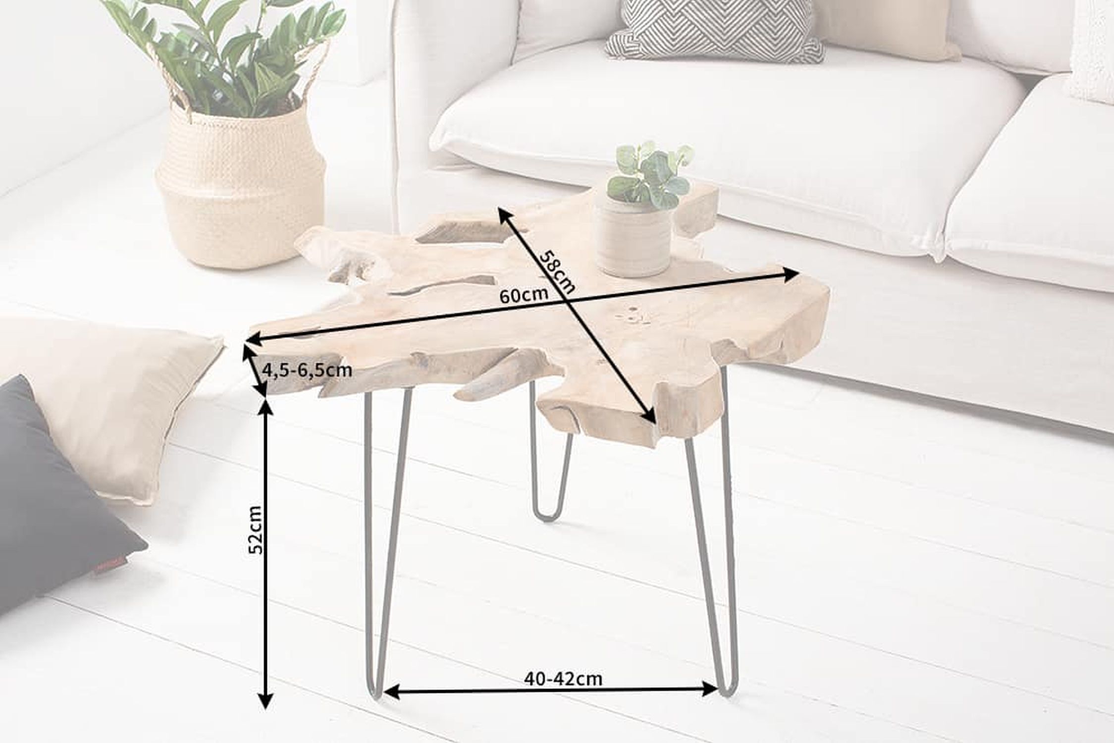 Couchtisch Teakholz Metall Natur Schwarz 60x58 cm Handarbeit