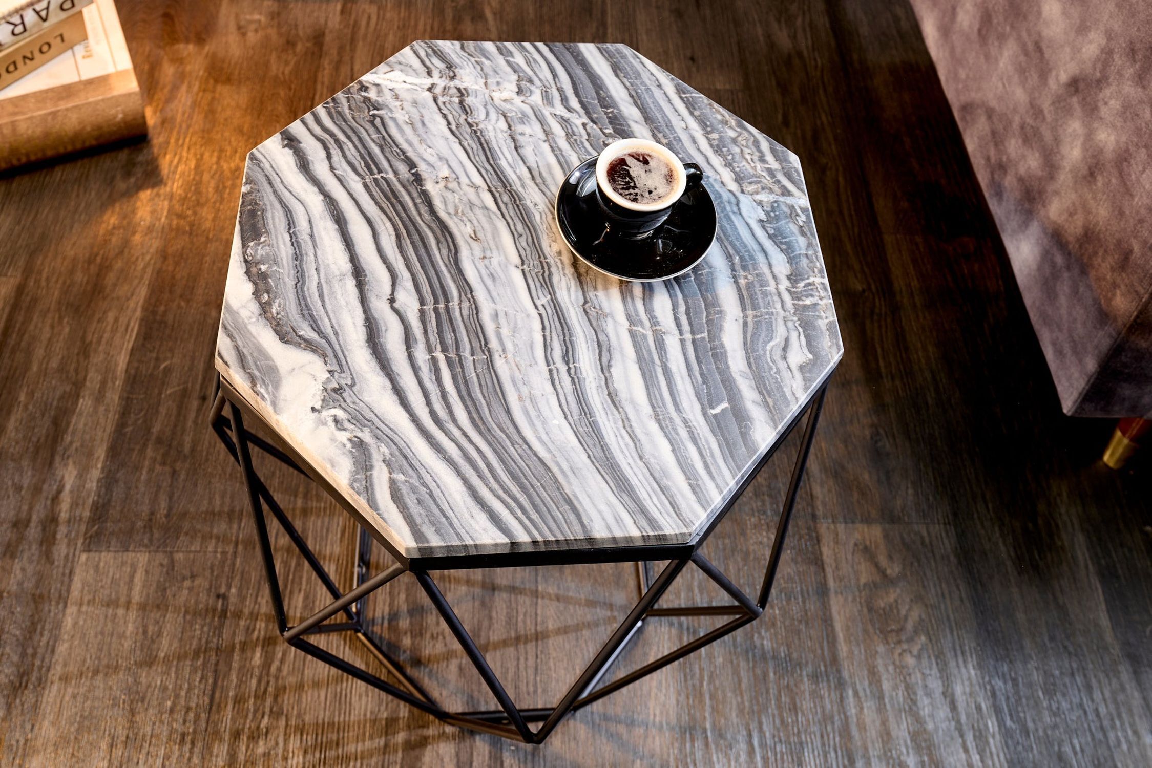 Couchtisch Marmor Metall 50 x 50 cm in Grau Schwarz