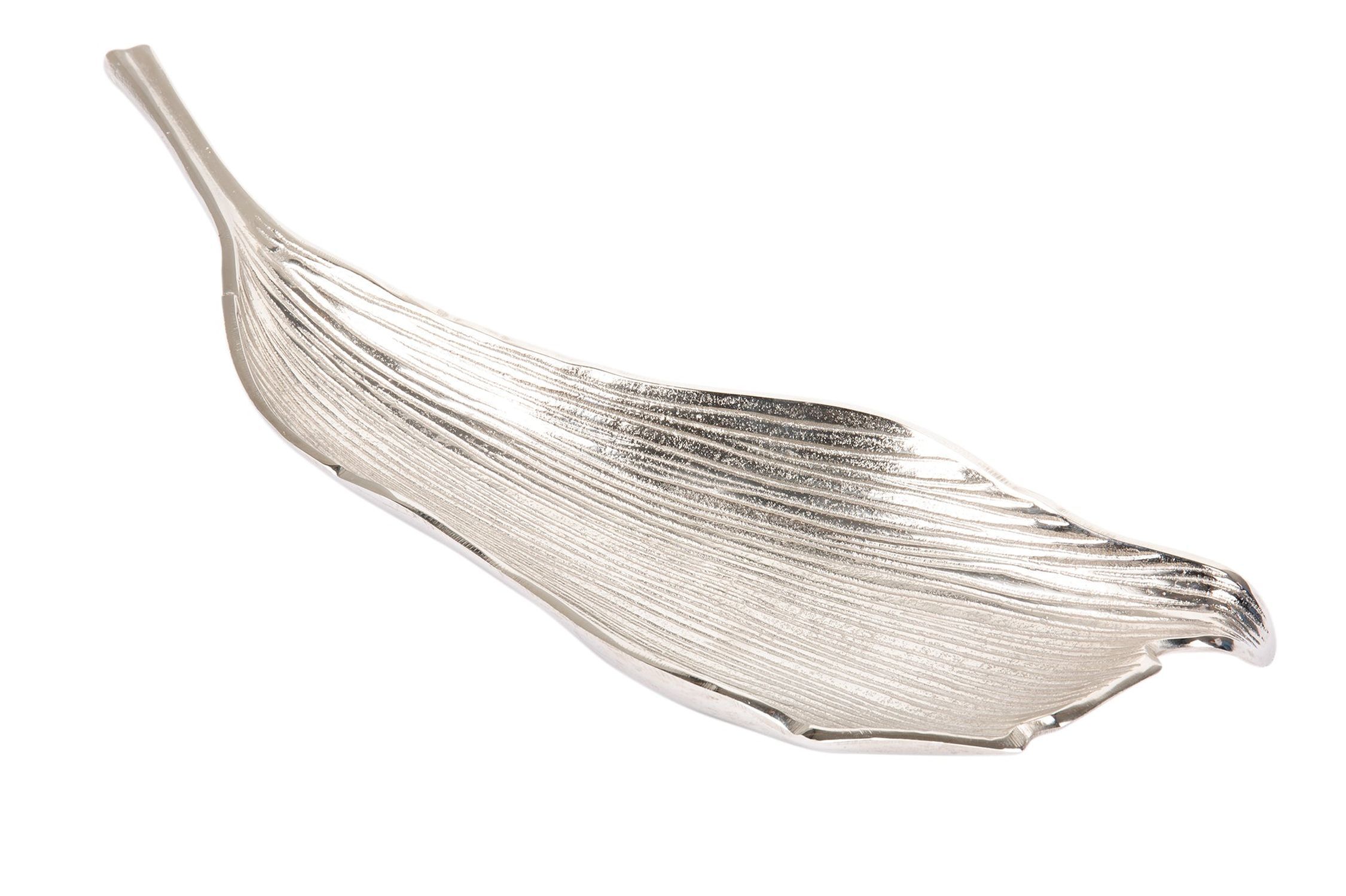 Dekoschale Metall L: 64 cm in Silber Blatt Design Handarbeit