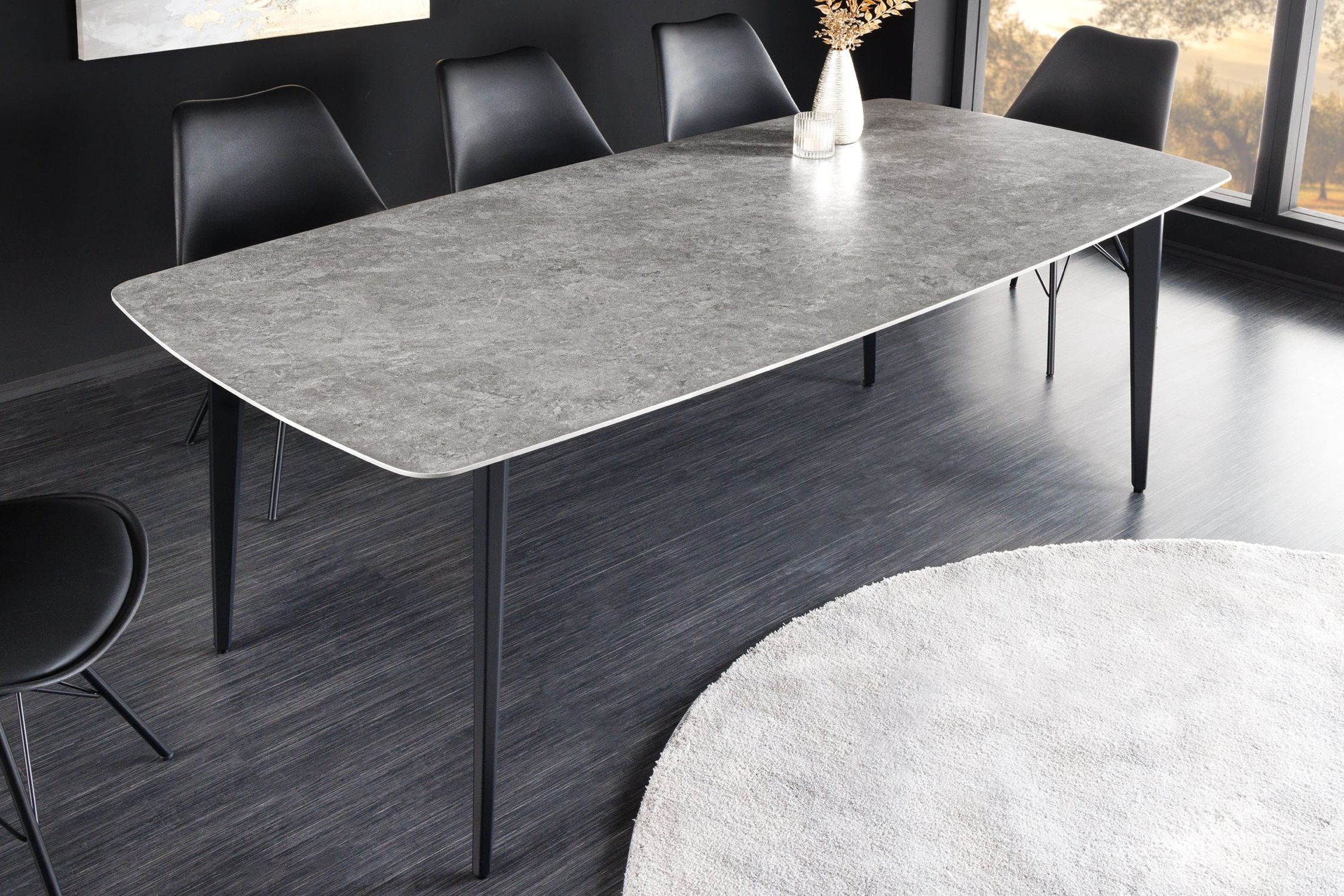 Esstisch Keramik Metall in Grau Marmor Schwarz 180x90 cm