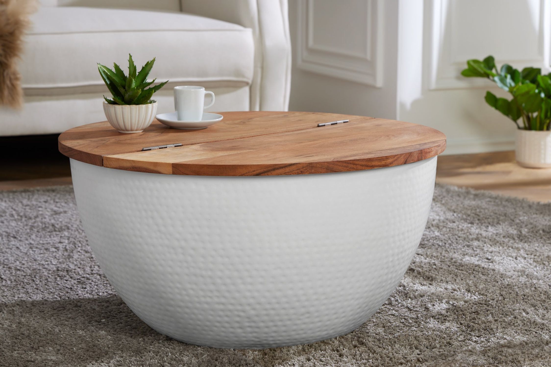 Couchtisch Akazienholz Metall Natur Weiß 60x60 cm Handarbeit