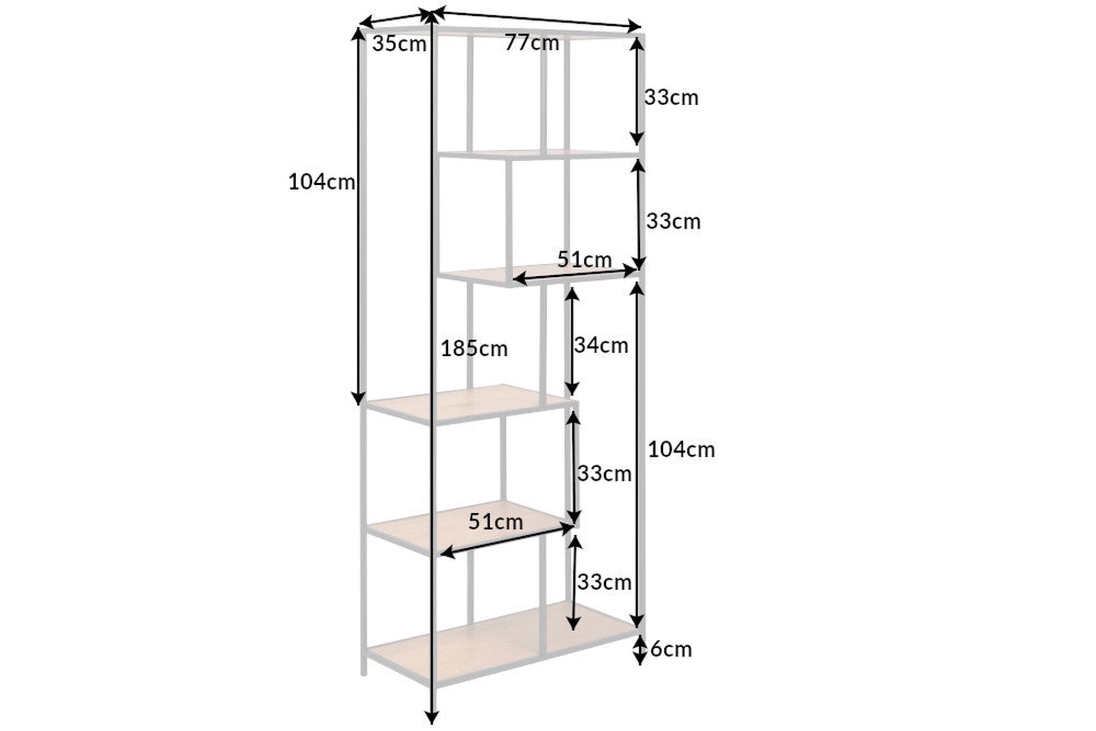 Regal Modern Holz Optik 77 x 185 cm asymmetrisch
