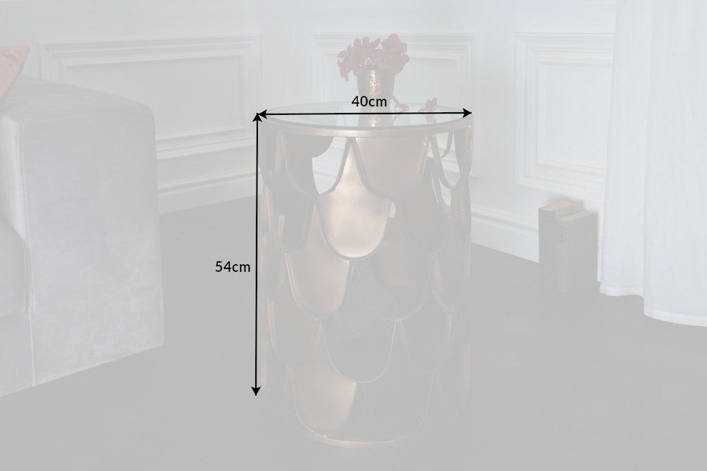 Beistelltisch Hartglas Metall in Messing Antik 40x40 cm