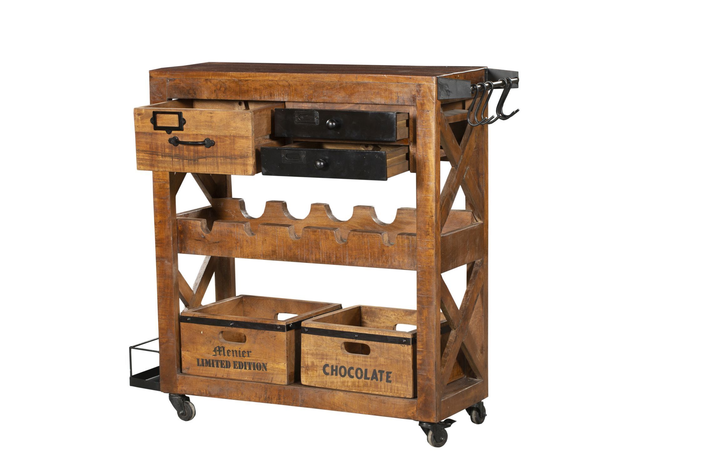 Barschrank mit Rollen Mangoholz Stahl B: 100 cm Industrial