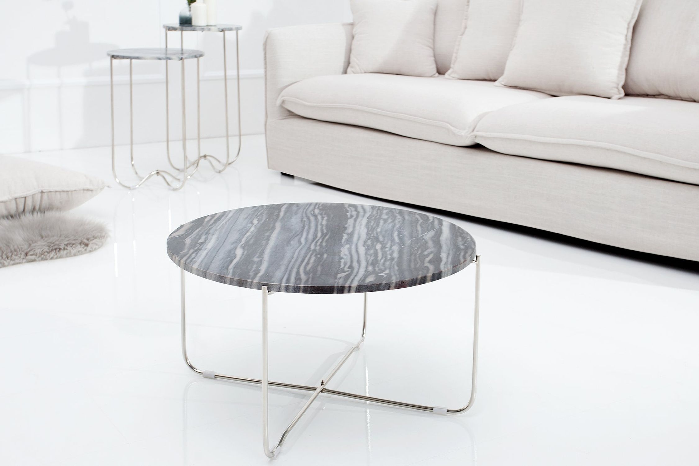 Couchtisch Marmor Metall in Grau Silber 62 x 62 cm