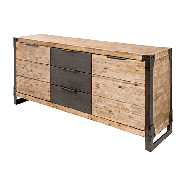Sideboard, Schrank, Vitrine, Holz, Metallrahmen