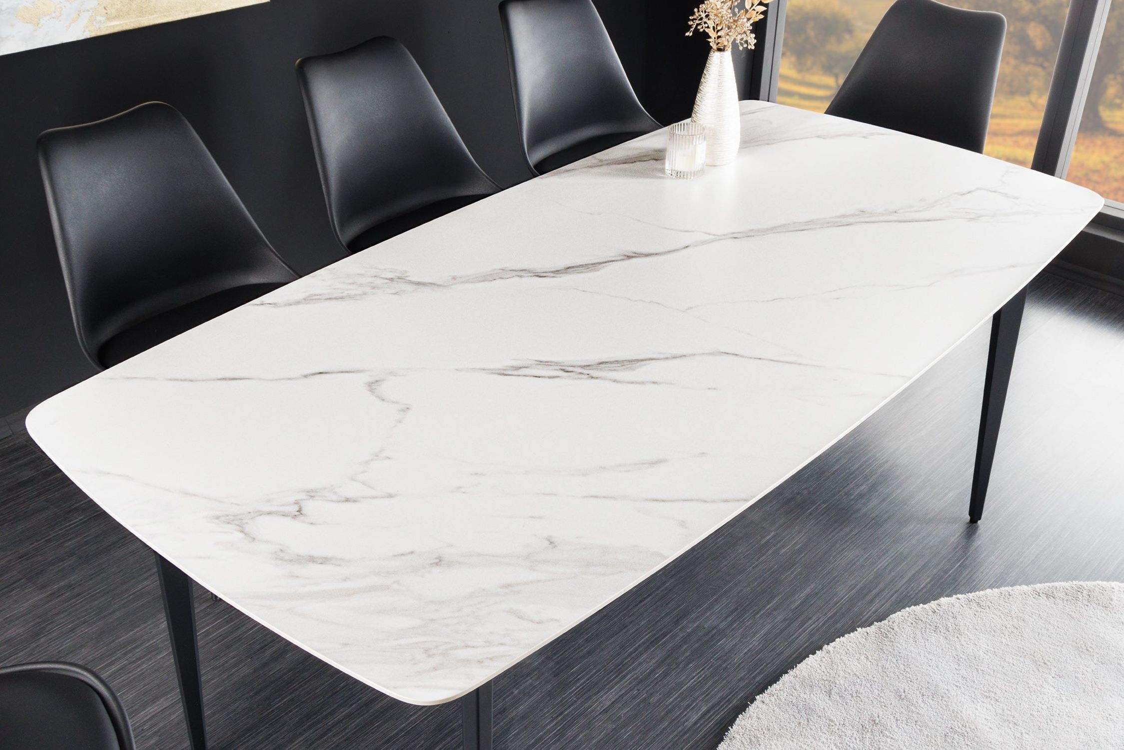 Esstisch Keramik Metall in Weiß Marmor Schwarz 180x90 cm