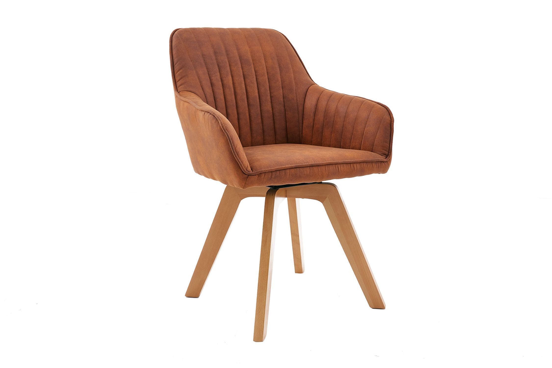 Drehstuhl ohne Rollen Stoff Holz Retro Braun LIVORNO