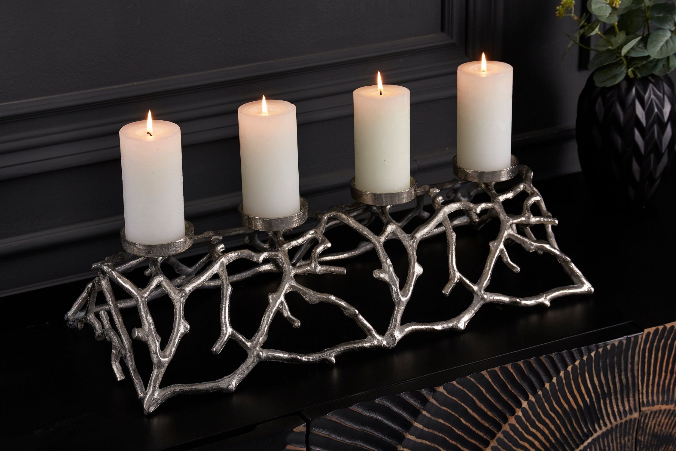 Kerzenständer für Blockkerzen L: 60 cm Handarbeit in Silber