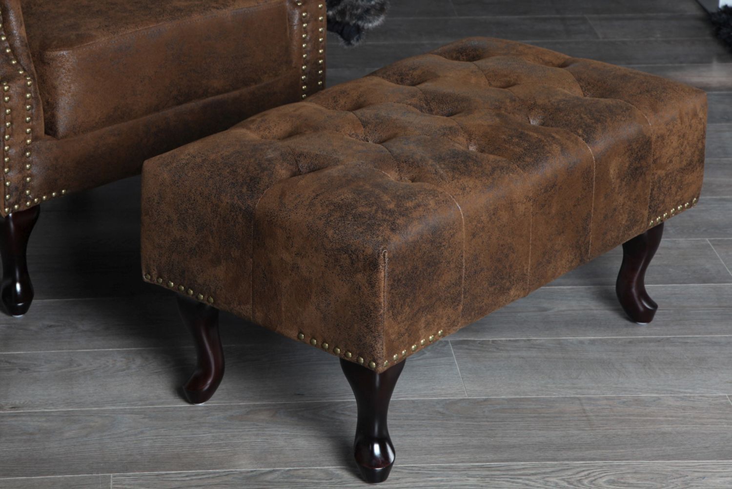 Hocker Microfaser Holz 80x110 cm in Antik Braun