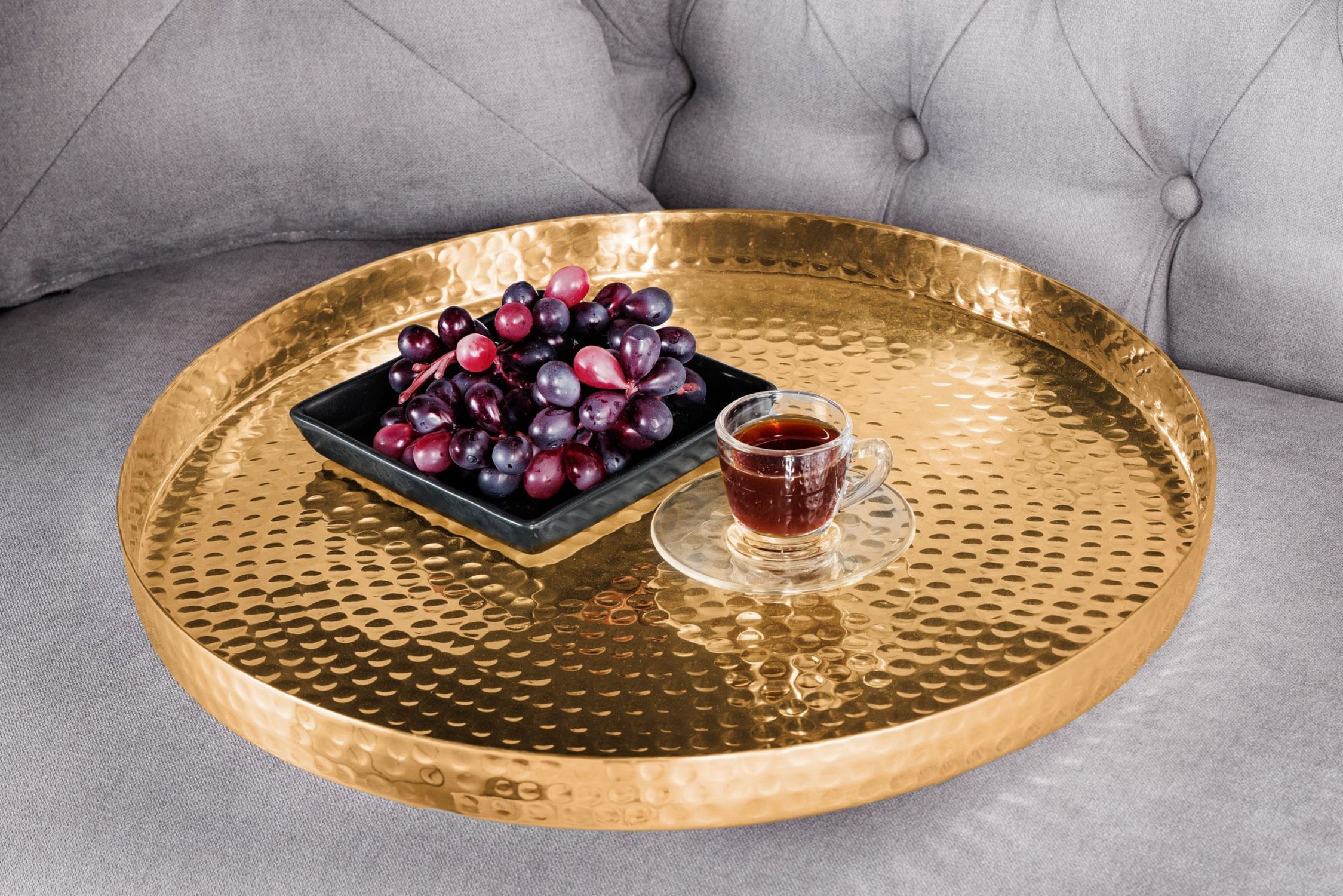 Beistelltisch 2er Set in Gold Schwarz mit Tablett Handarbeit