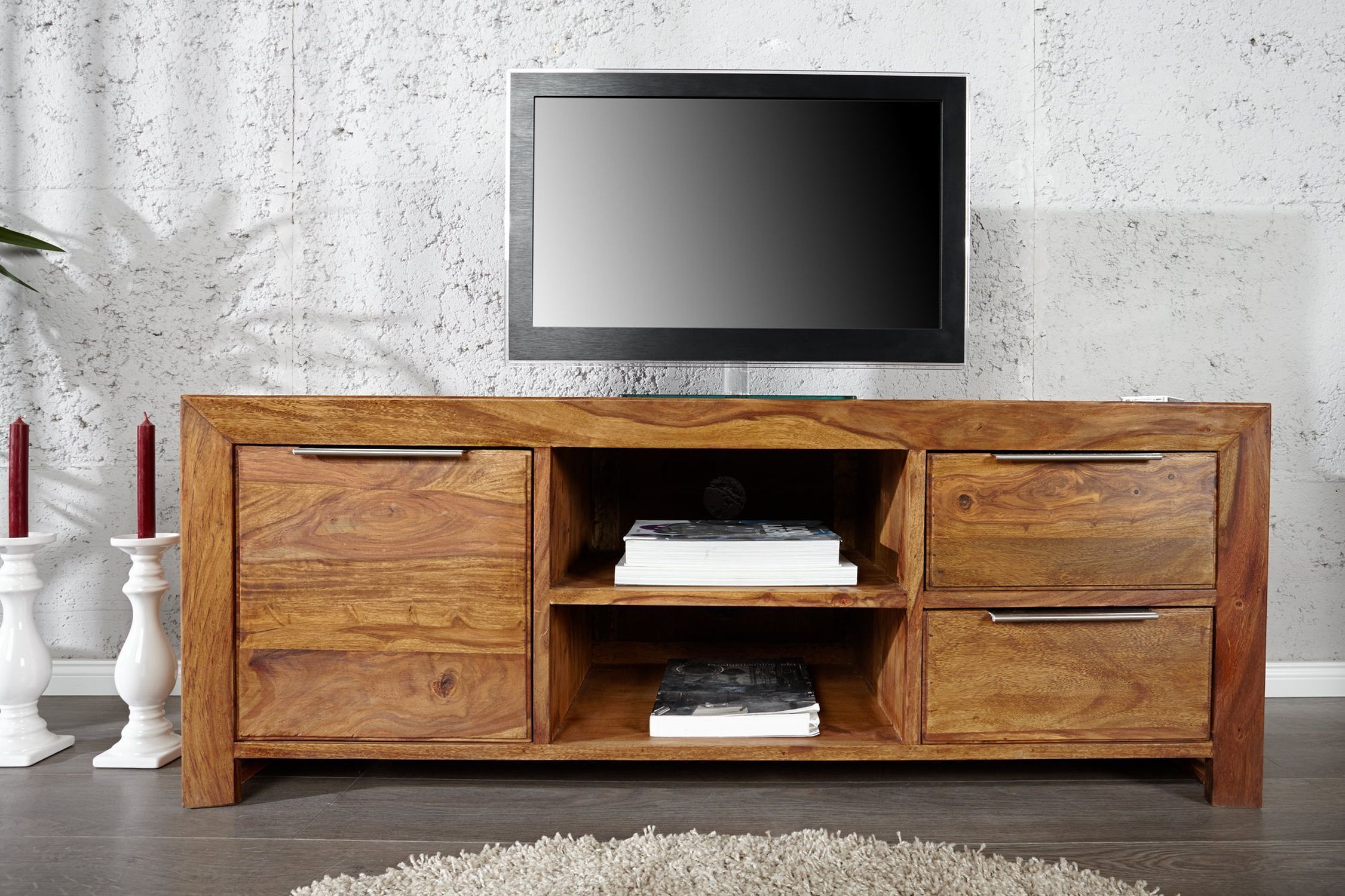 TV Lowboard Holz Sheesham 135 x 50 cm massiv Modern