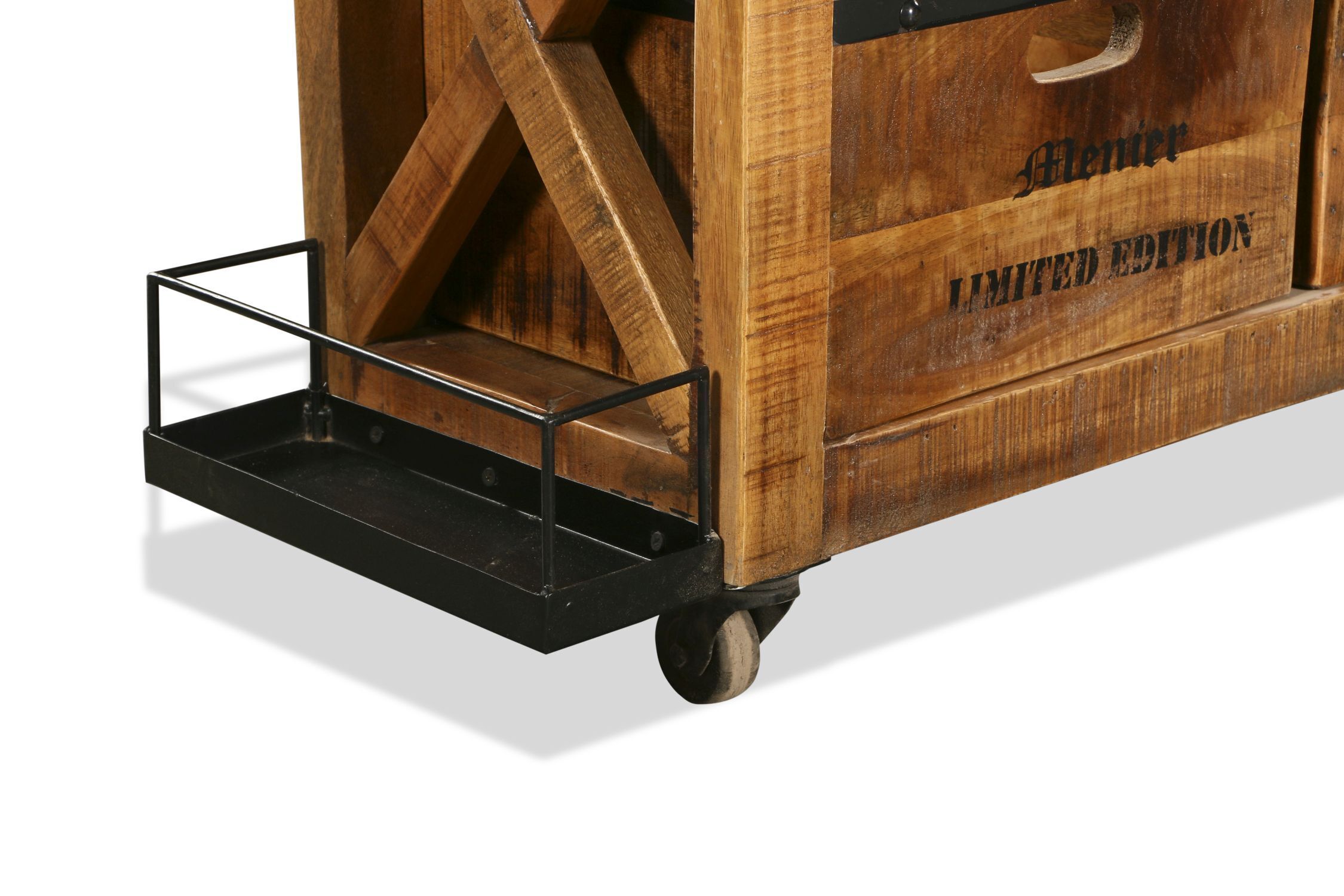 Barschrank mit Rollen Mangoholz Stahl B: 100 cm Industrial