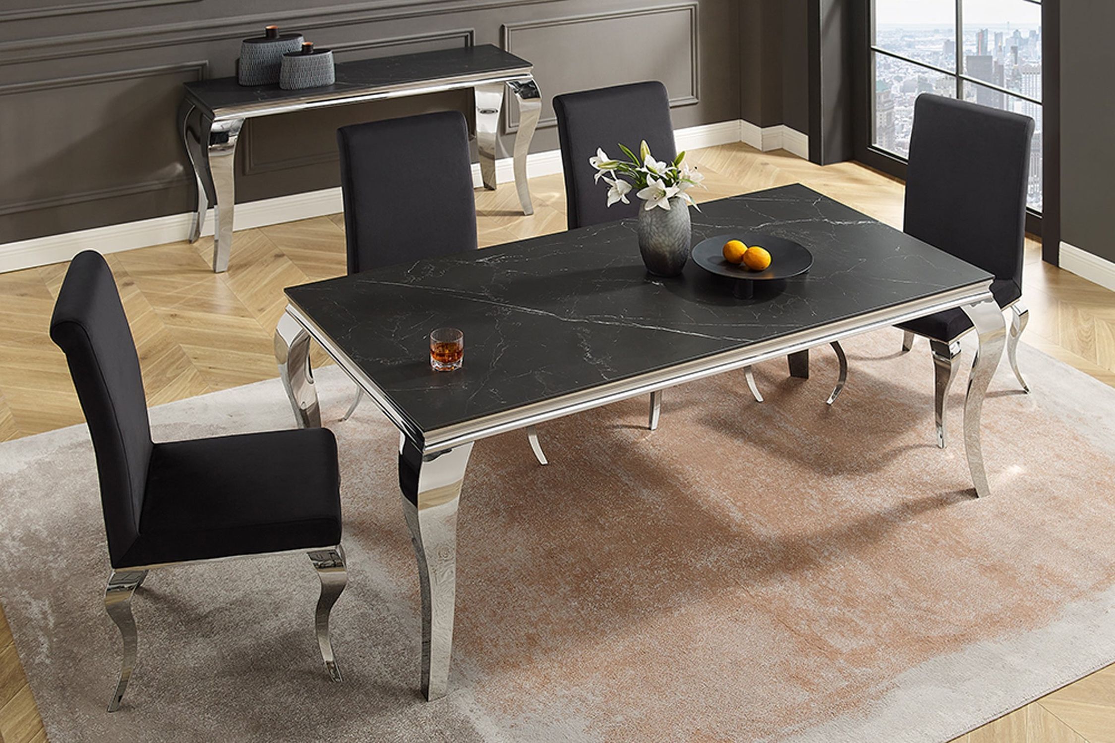Esstisch Keramik in Schwarz Silber 180 x 90 cm Marmor Optik