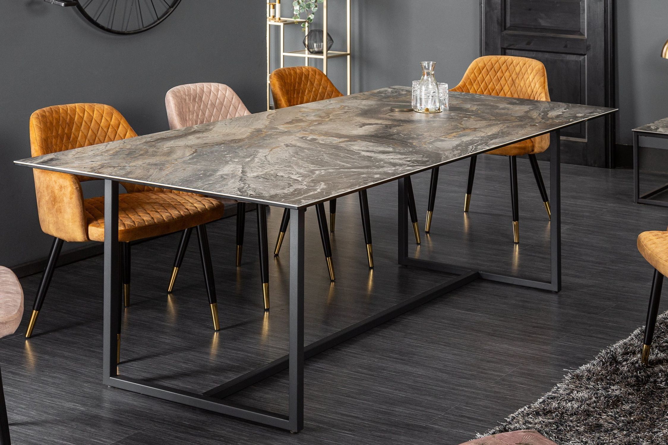 Esstisch Keramik in Marmor Optik Schwarz 180x90 cm (LxBxH)