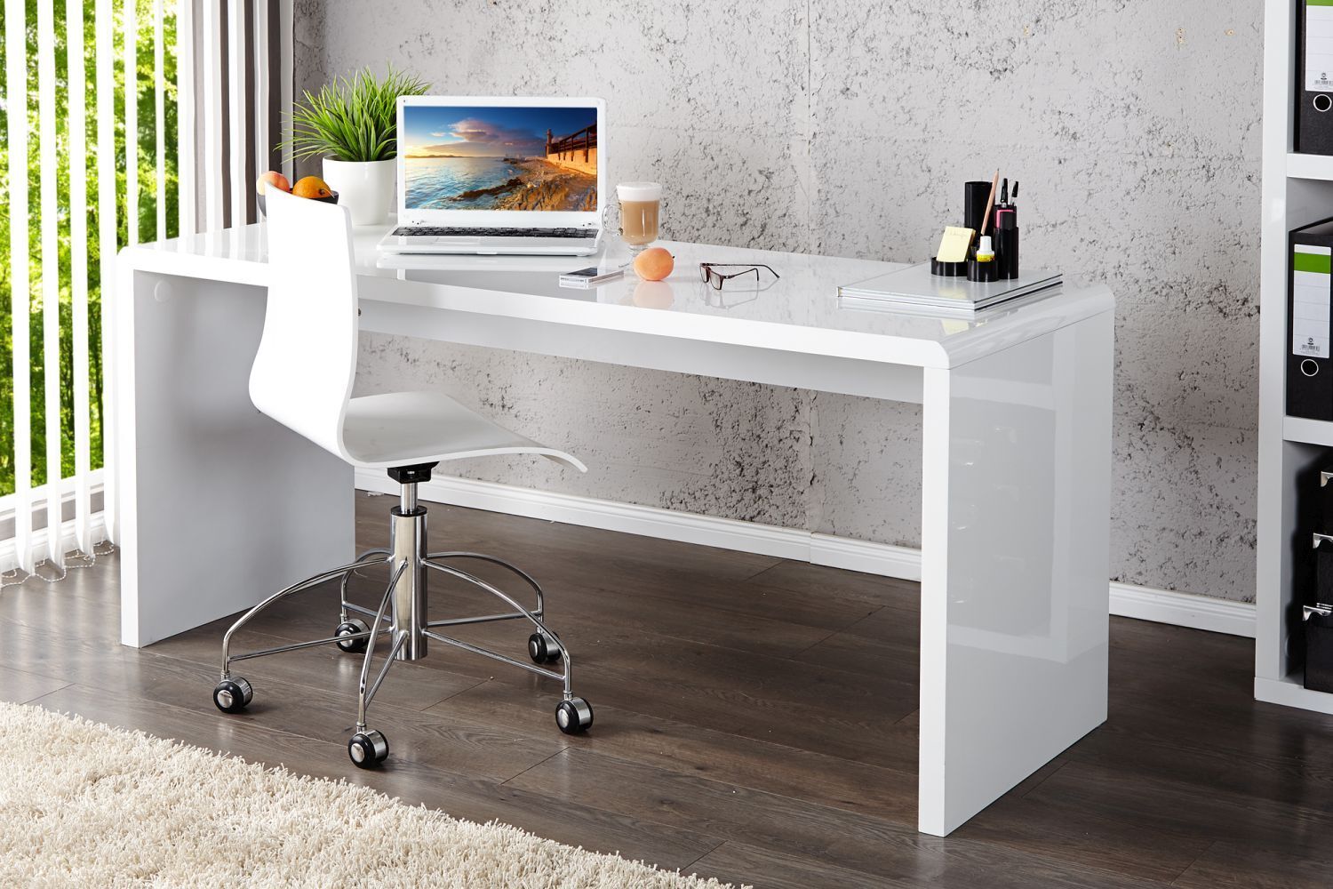 Schreibtisch MDF lackiert 20 cm in Weiß Hochglanz
