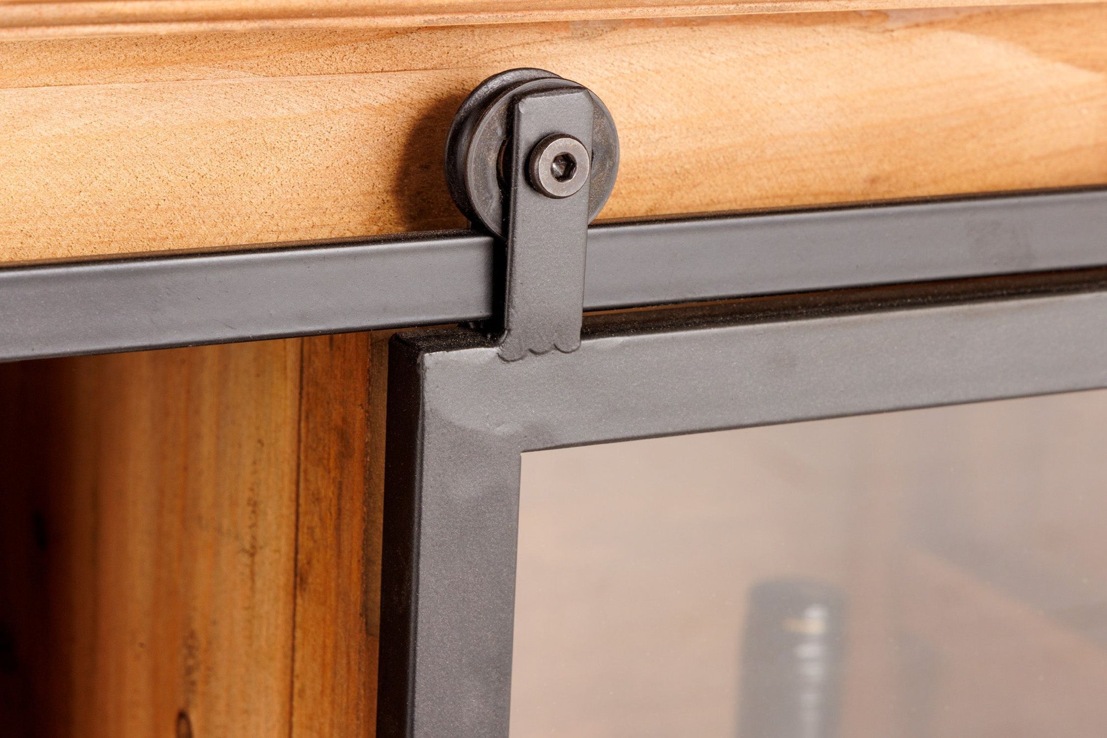 TV Lowboard Holz Glas Metall Rustikal 160 cm Schiebetüren