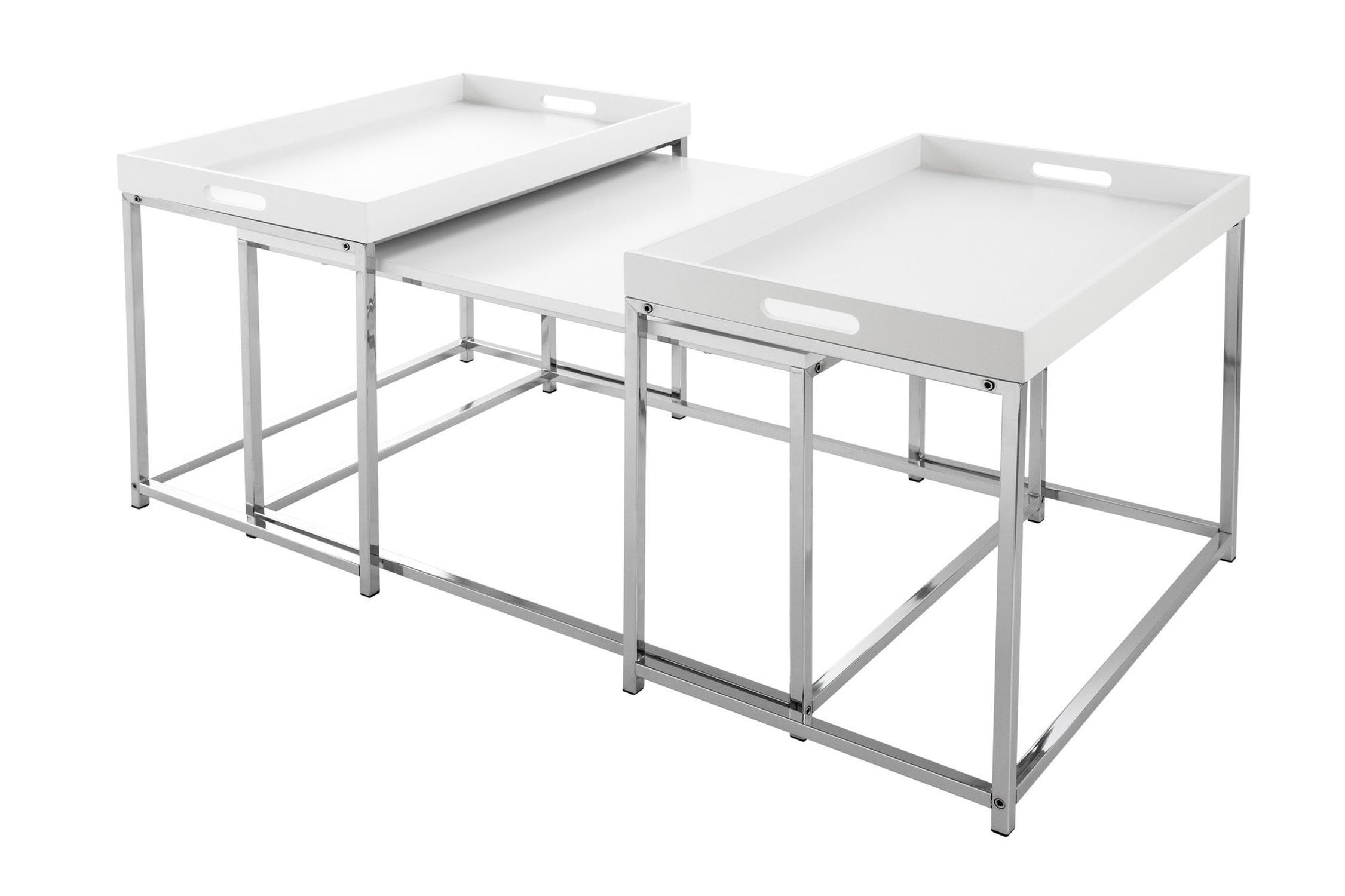 Couchtisch 2er Set MDF Metall in Weiß Chrom mit Tabletts