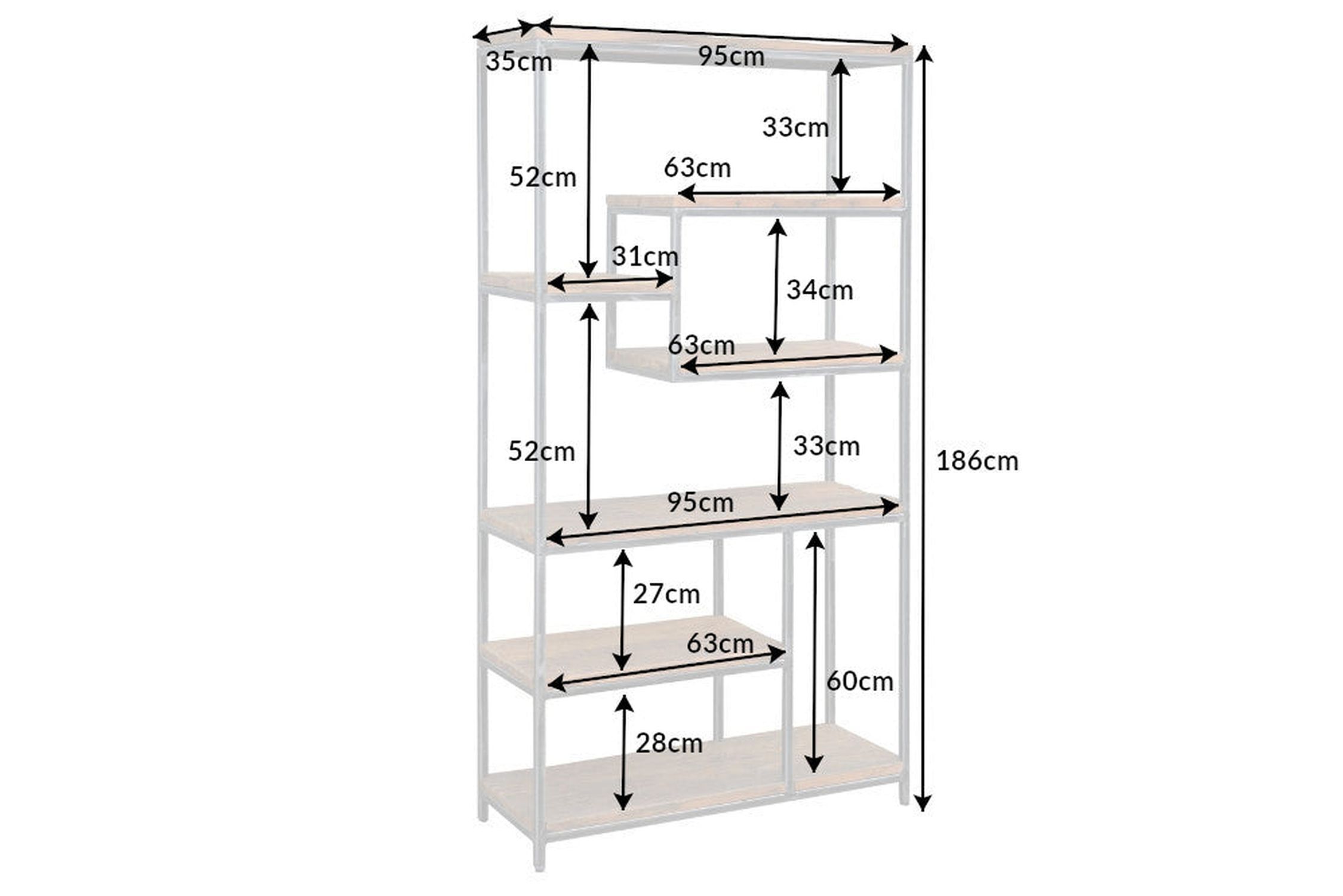 Shabby Regal Holz Metall H: 186 cm Handarbeit für Bücher