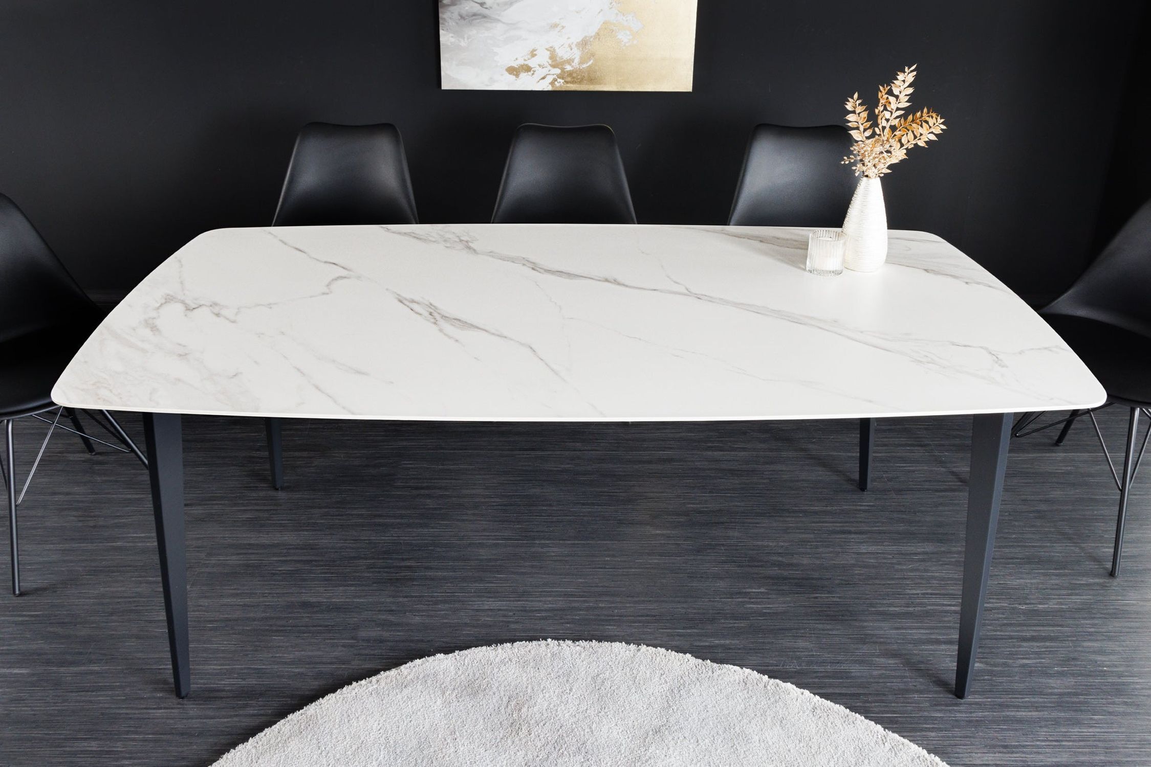 Esstisch Keramik Metall in Weiß Marmor Schwarz 180x90 cm