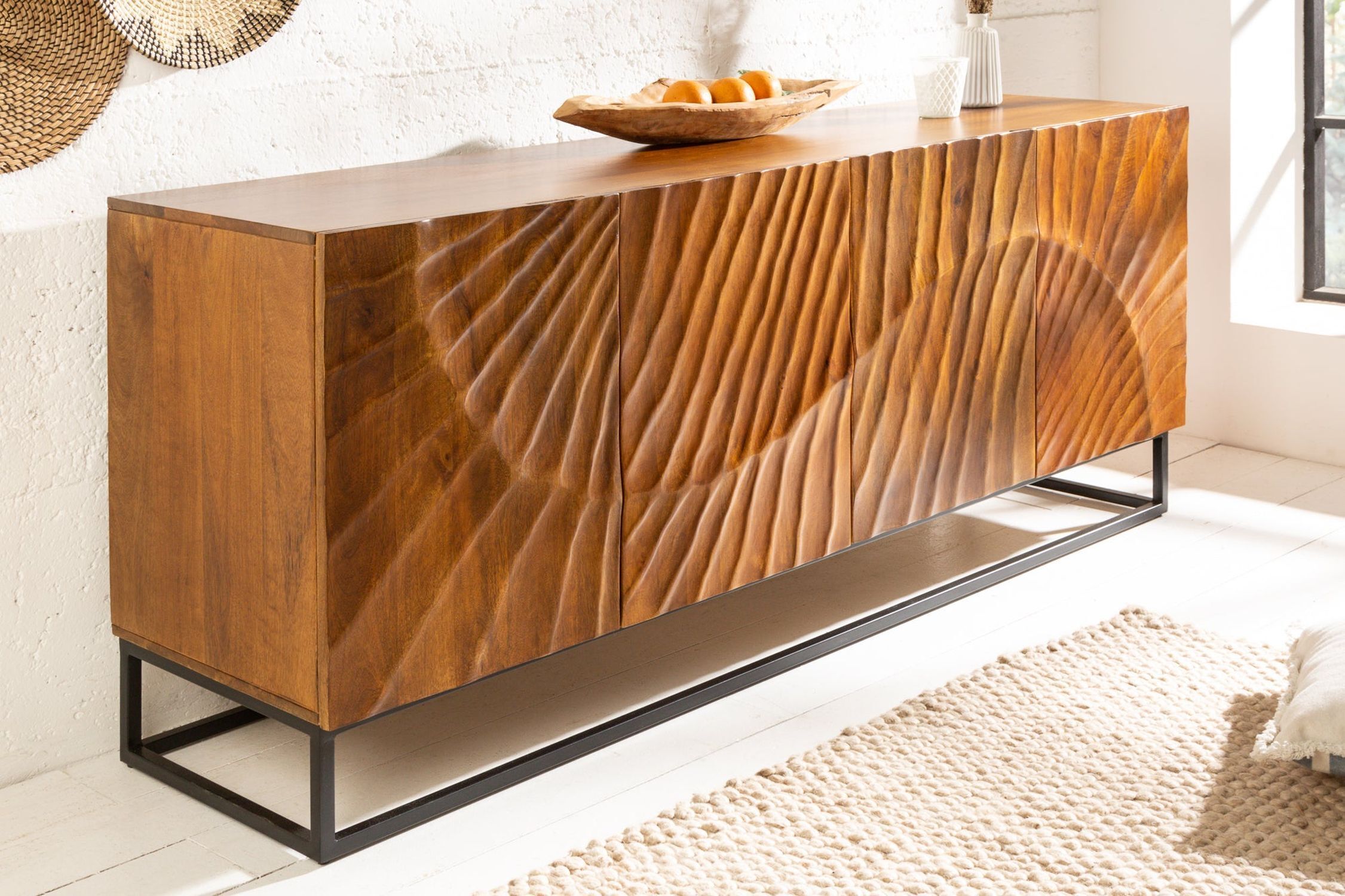 Sideboard Mangoholz Metall 177 x 76 cm Handarbeit