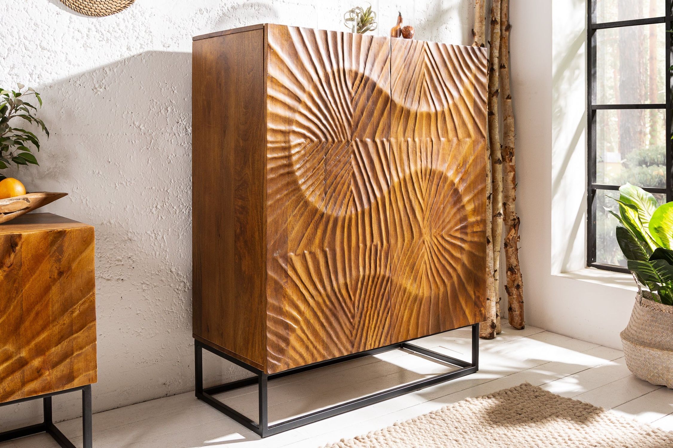 Highboard Holz Metall 100 x 120 cm Handarbeit dekorativ