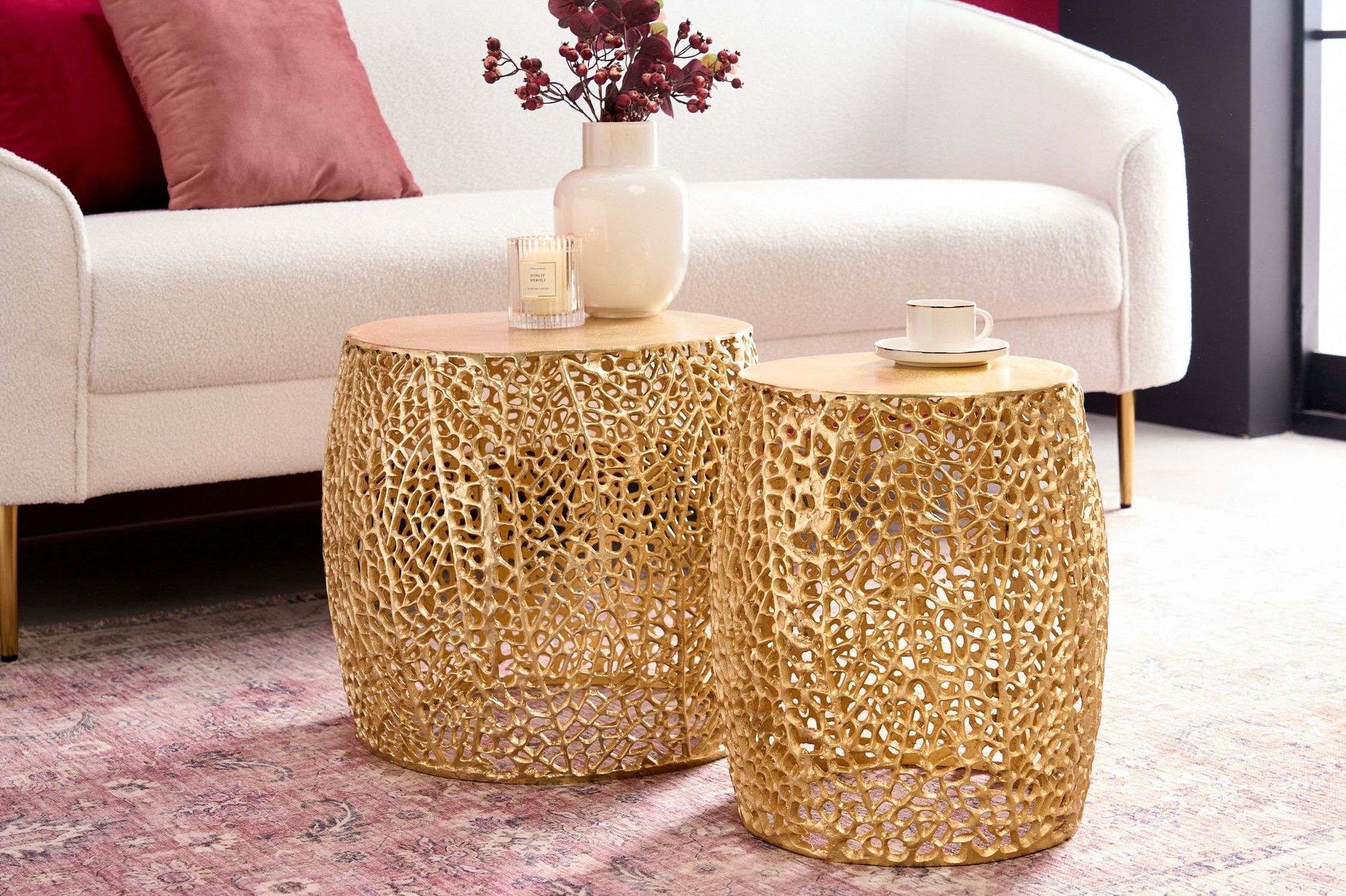 Couchtisch 2er Set Metall in Gold Handarbeit