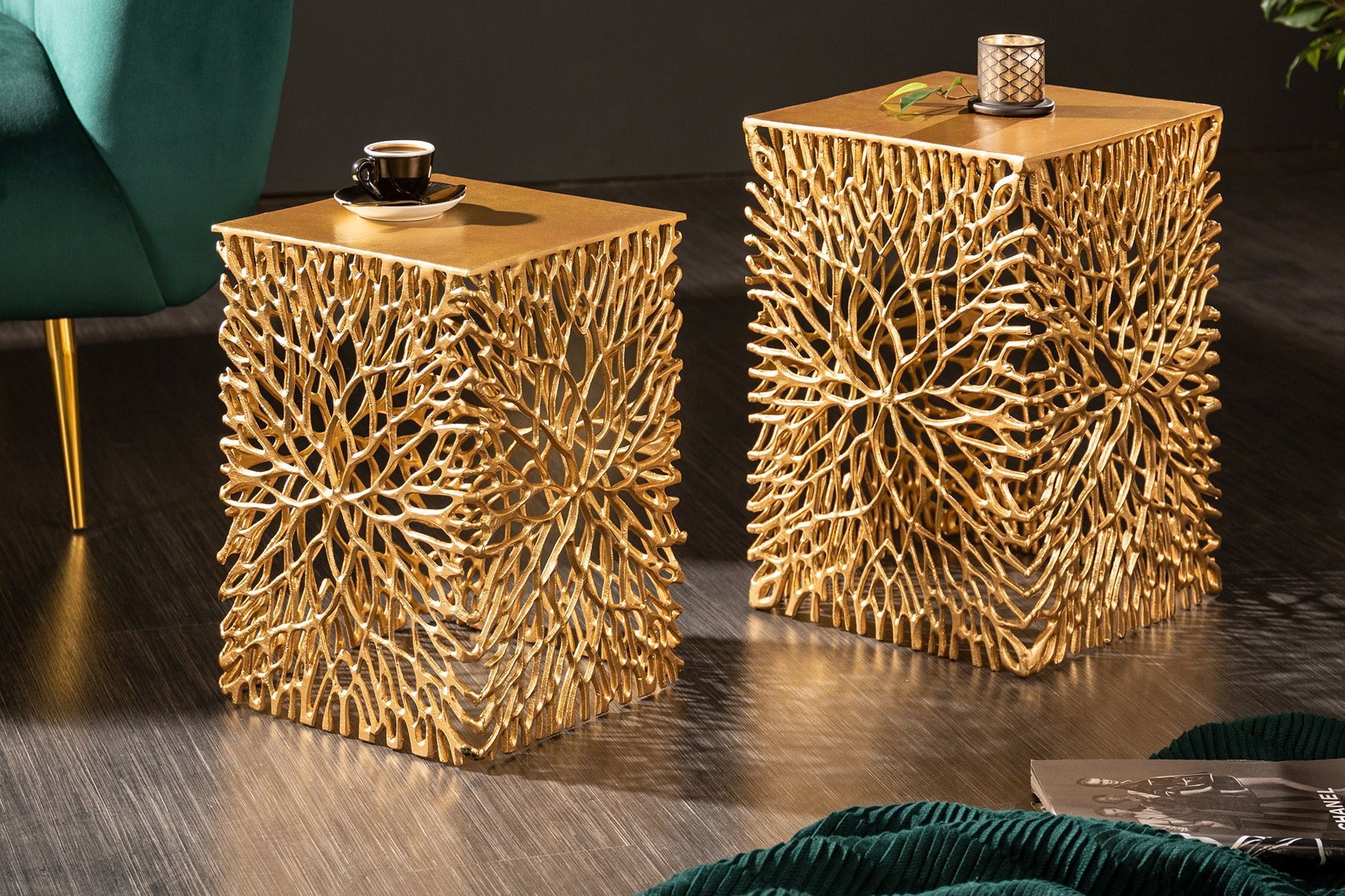 Beistelltisch 2er Set Metall in Gold Handarbeit