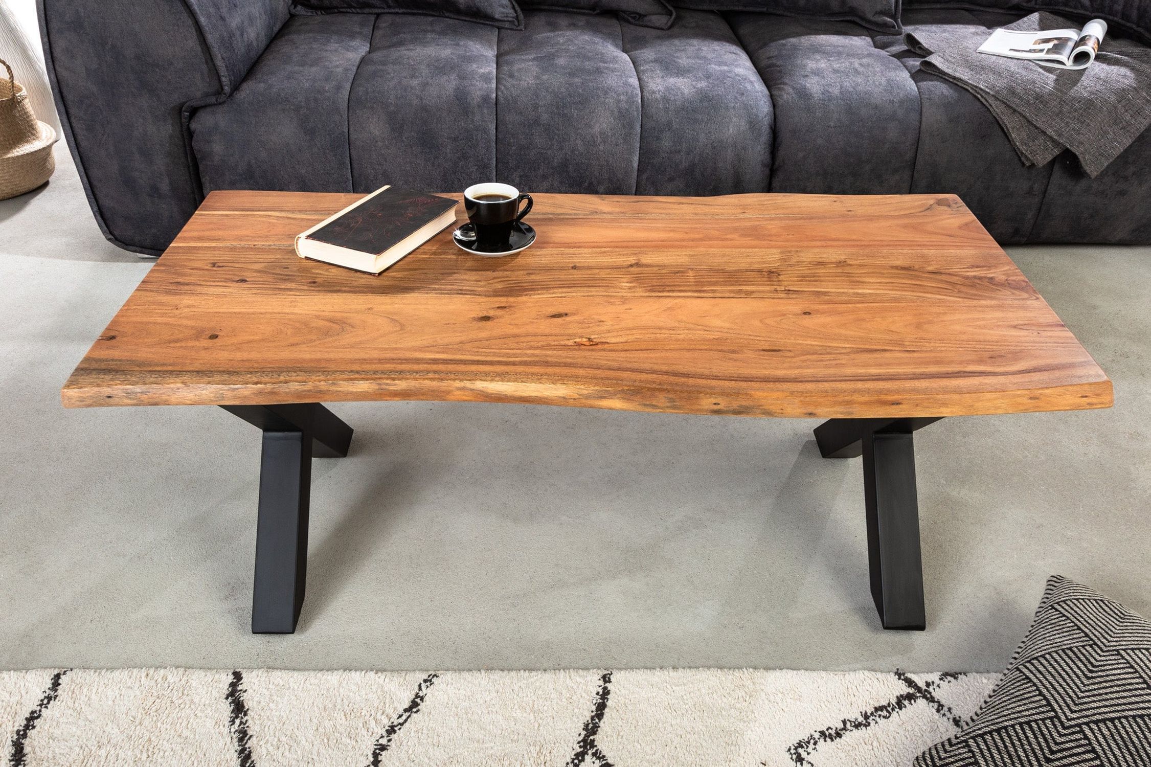Couchtisch 120 x 60 cm Baumkante x -Beine Industrial