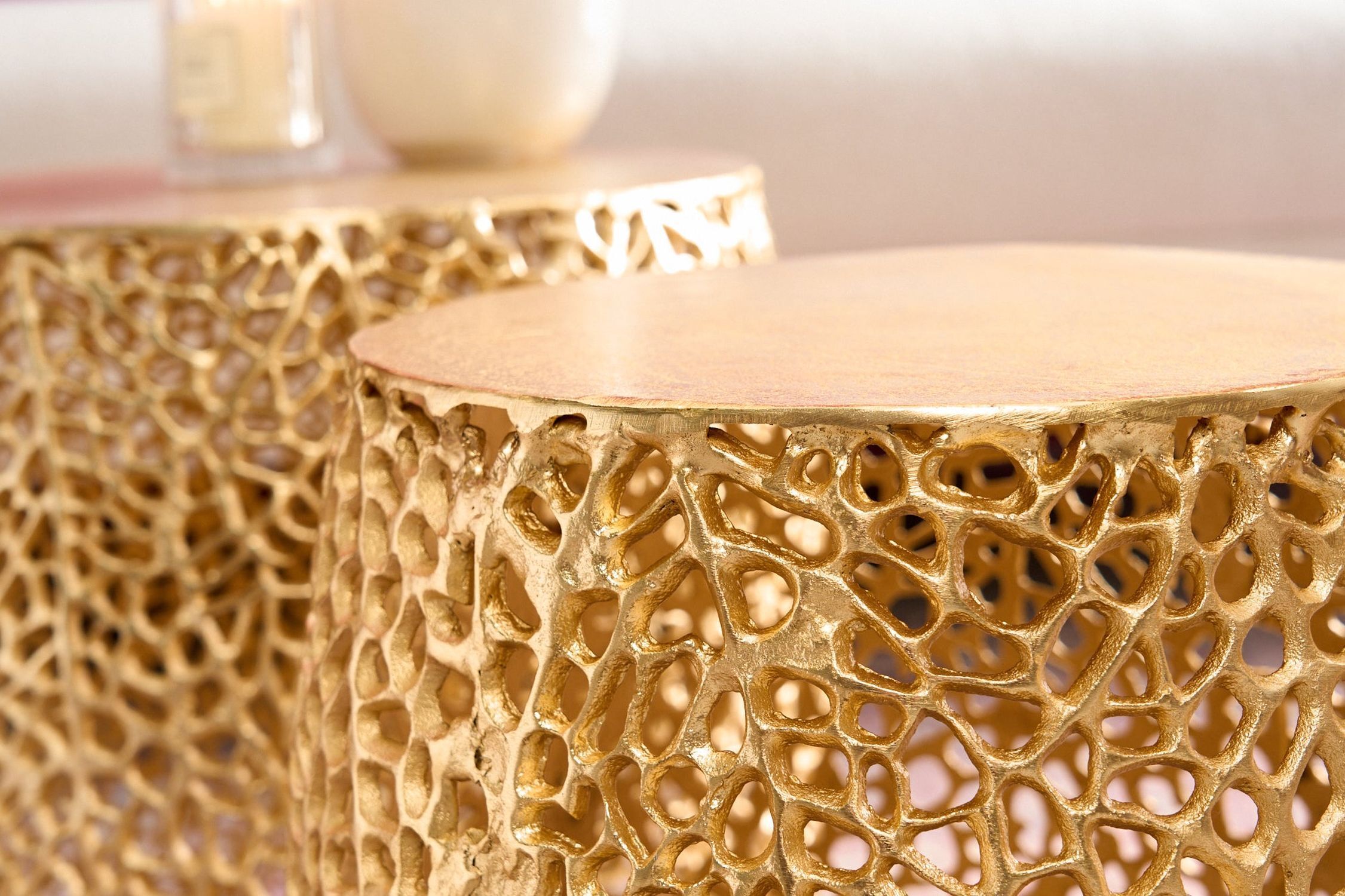 Couchtisch 2er Set Metall in Gold Handarbeit