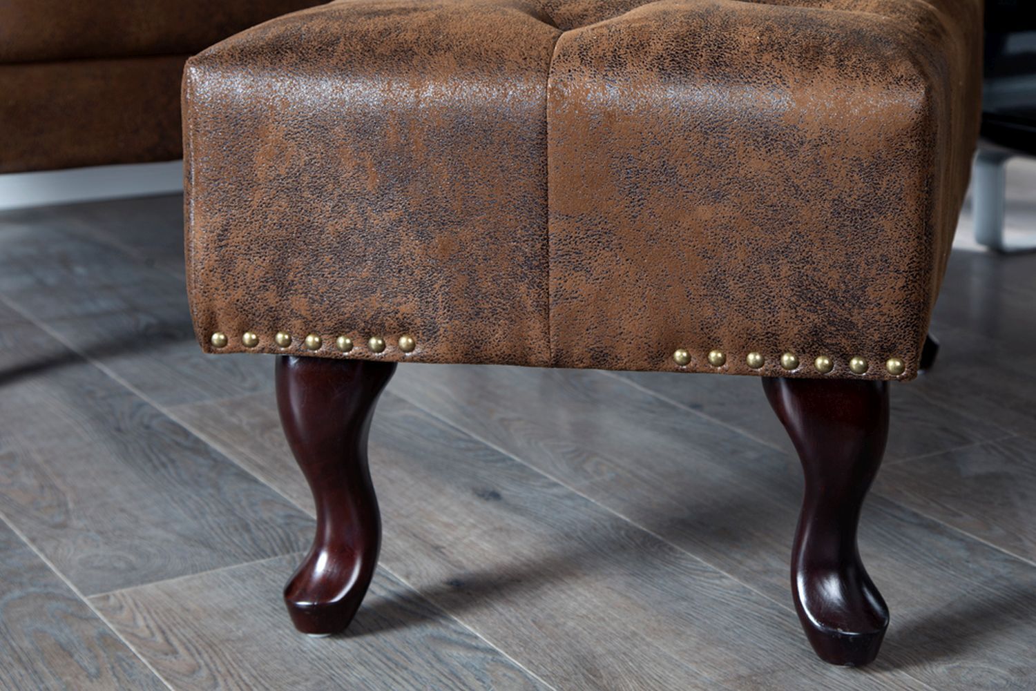 Hocker Microfaser Holz 80x110 cm in Antik Braun
